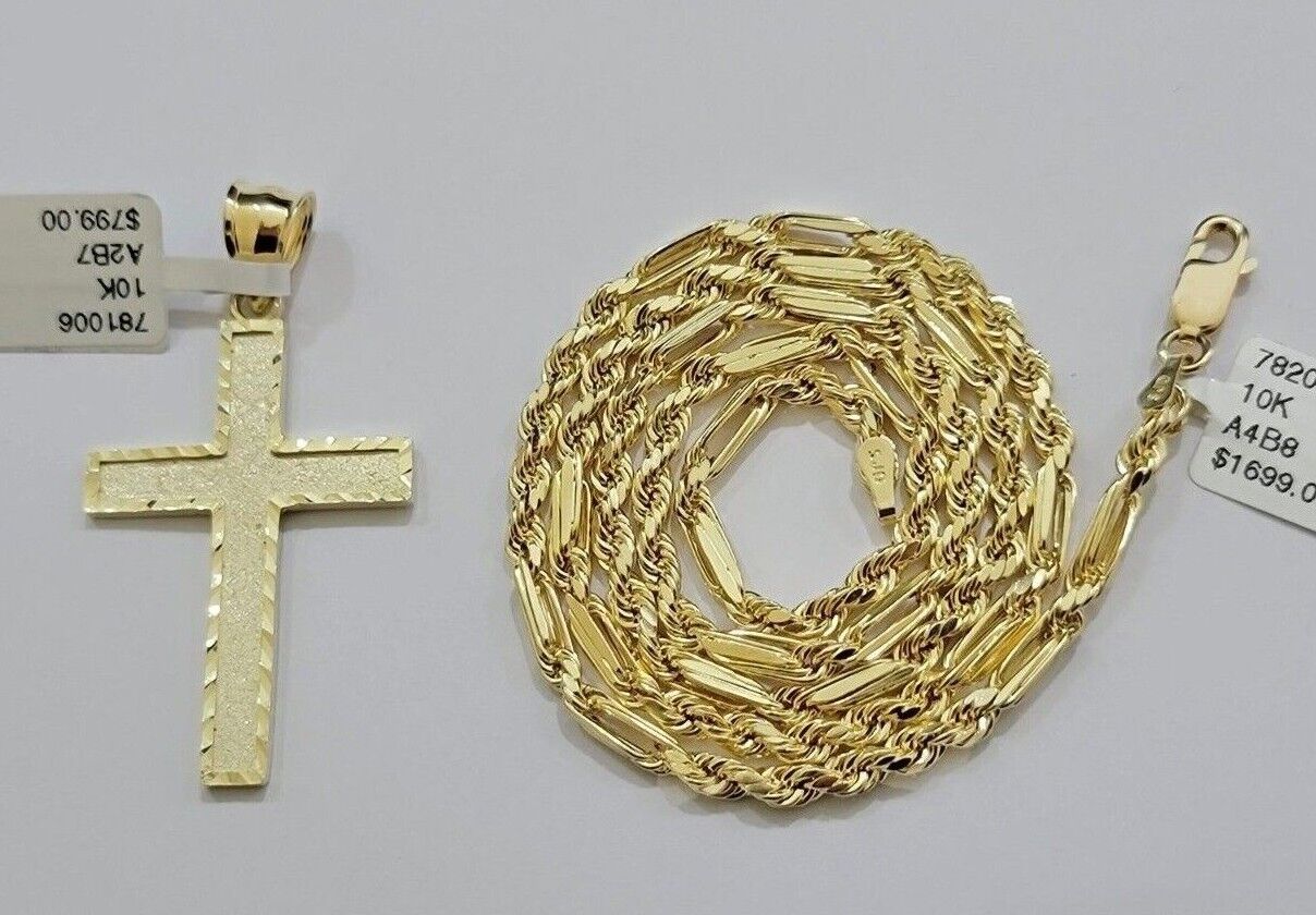 10k Gold Milano Rope Chain Plain Cross Charm Pendant Set 18-24'' Inches Necklace - Image 6