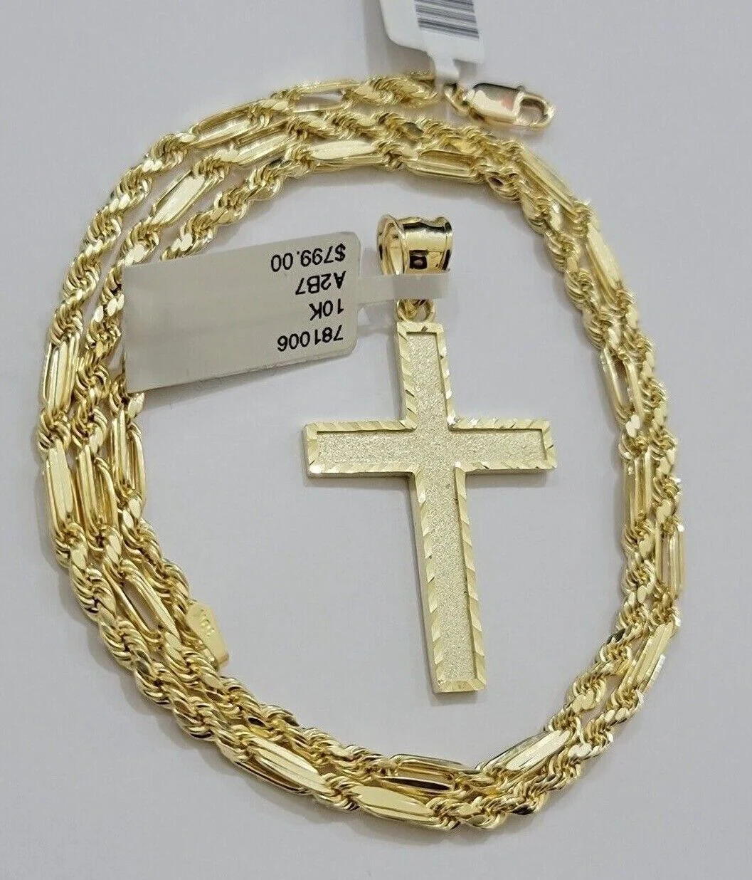 10k Gold Milano Rope Chain Plain Cross Charm Pendant Set 18-24'' Inches Necklace - Image 7