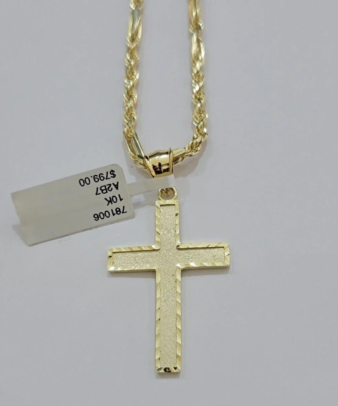 10k Gold Milano Rope Chain Plain Cross Charm Pendant Set 18-24'' Inches Necklace - Image 8