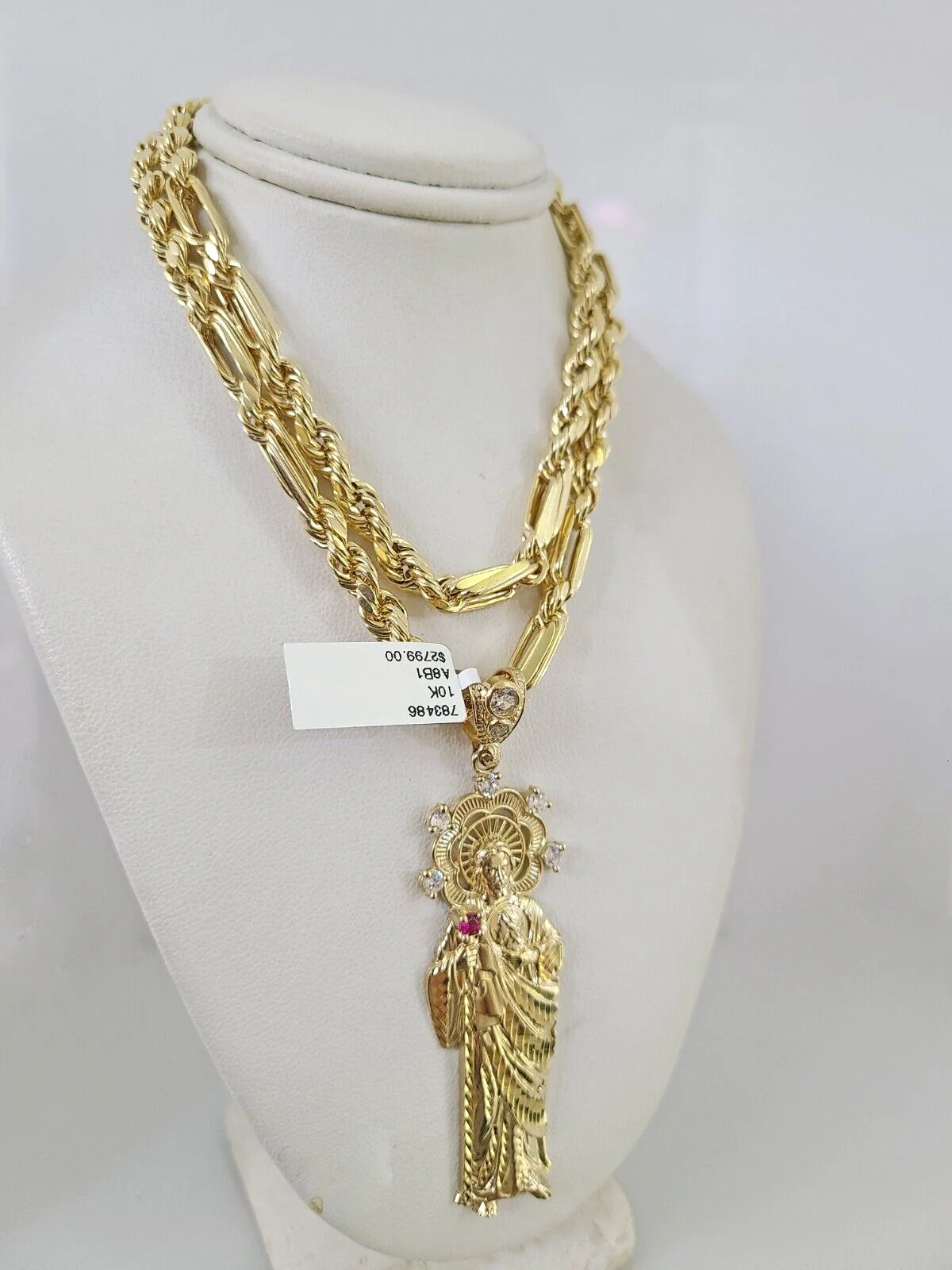 10k Gold Milano Rope Chain Saint Jude Charm 6mm Set 20"-26'' Inches Necklace - Image 3
