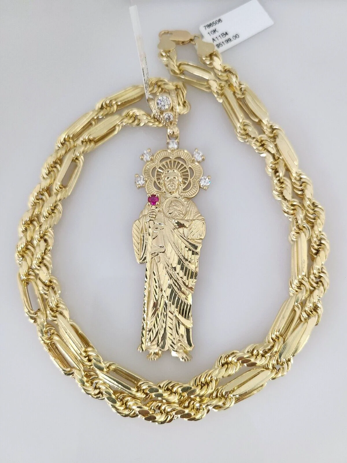 10k Gold Milano Rope Chain Saint Jude Charm 6mm Set 20"-26'' Inches Necklace - Image 6