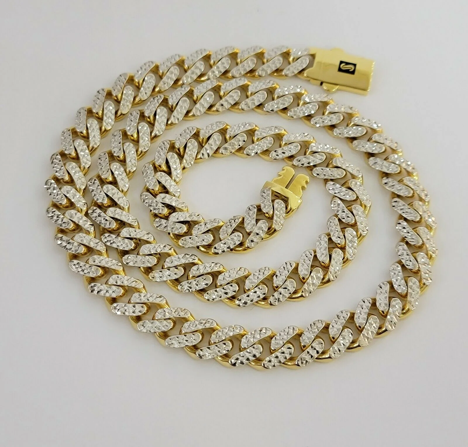 10k Gold Monaco Chain Necklace 10mm 22" Two-tone Diamond Cut REAL 10kt Gold SALE - Image 8