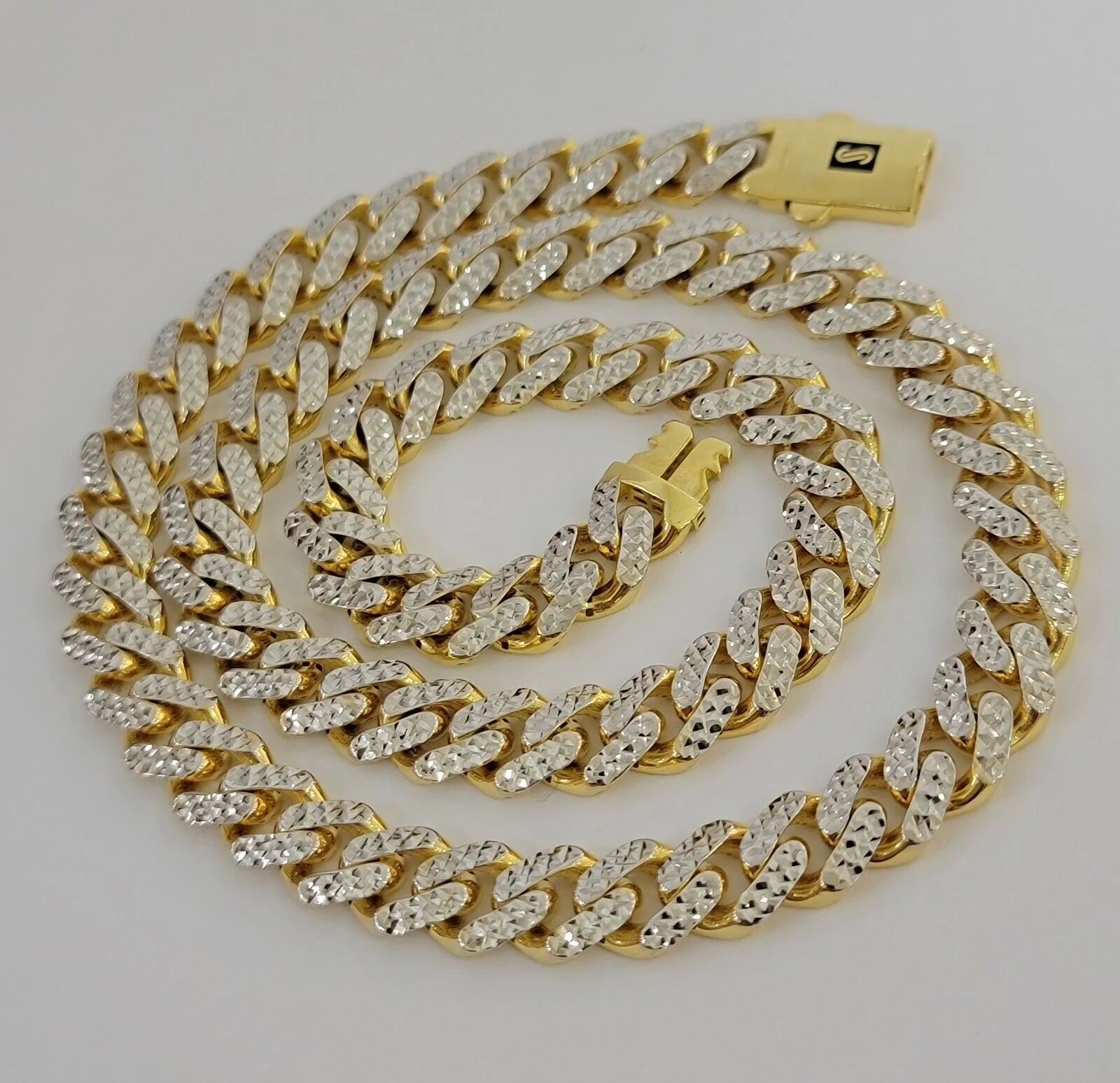 10k Gold Monaco Chain Necklace 7mm 22" Two-tone Diamond Cut REAL 10kt Gold SALE - Image 3