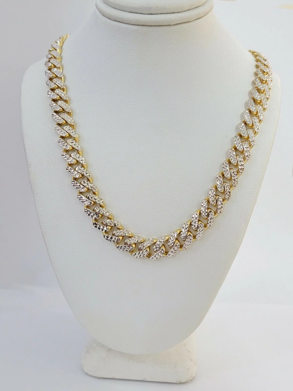 10k Gold Monaco Chain Necklace 7mm 22" Two-tone Diamond Cut REAL 10kt Gold SALE - Image 4