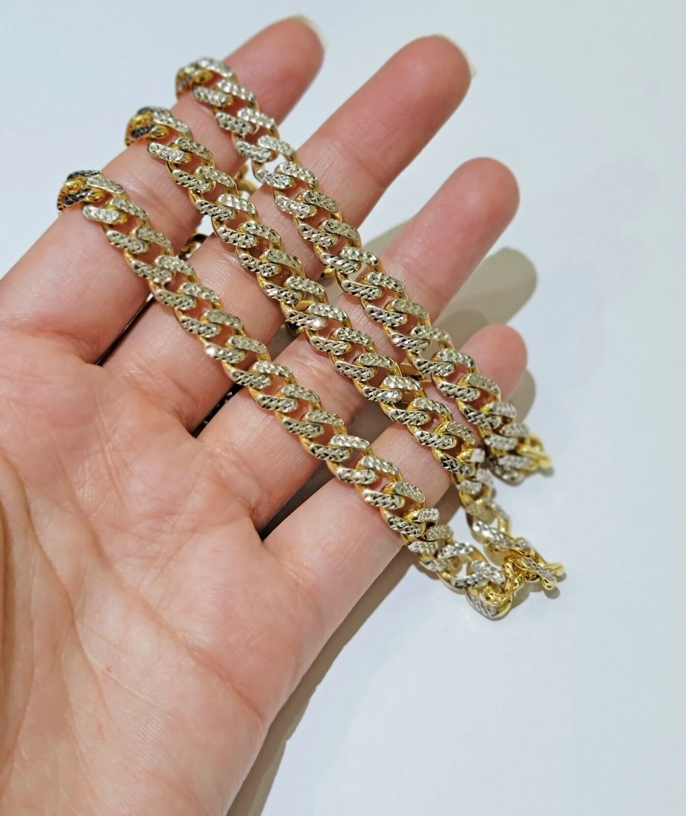 10k Gold Monaco Chain Necklace 7mm 24" Two-tone Diamond Cut REAL 10kt Gold SALE - Image 6