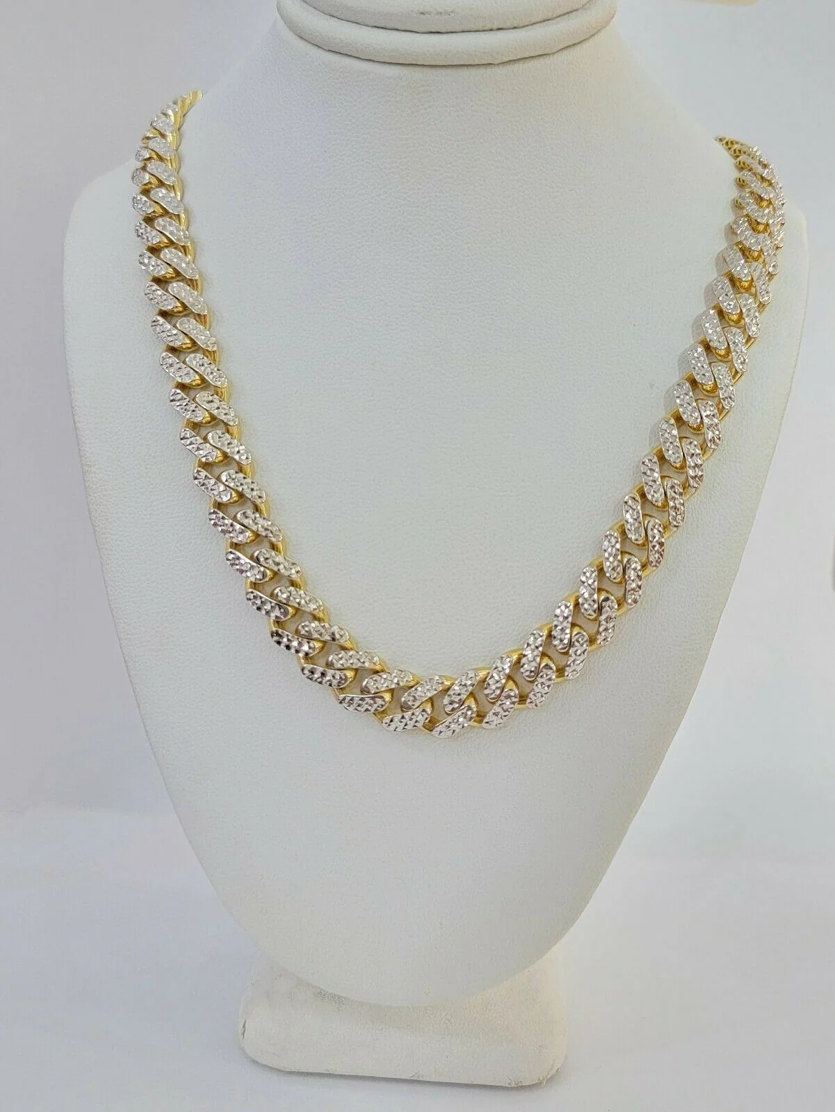 10k Gold Monaco Chain Necklace 9mm 24" Two-tone Diamond Cut REAL 10kt Gold SALE