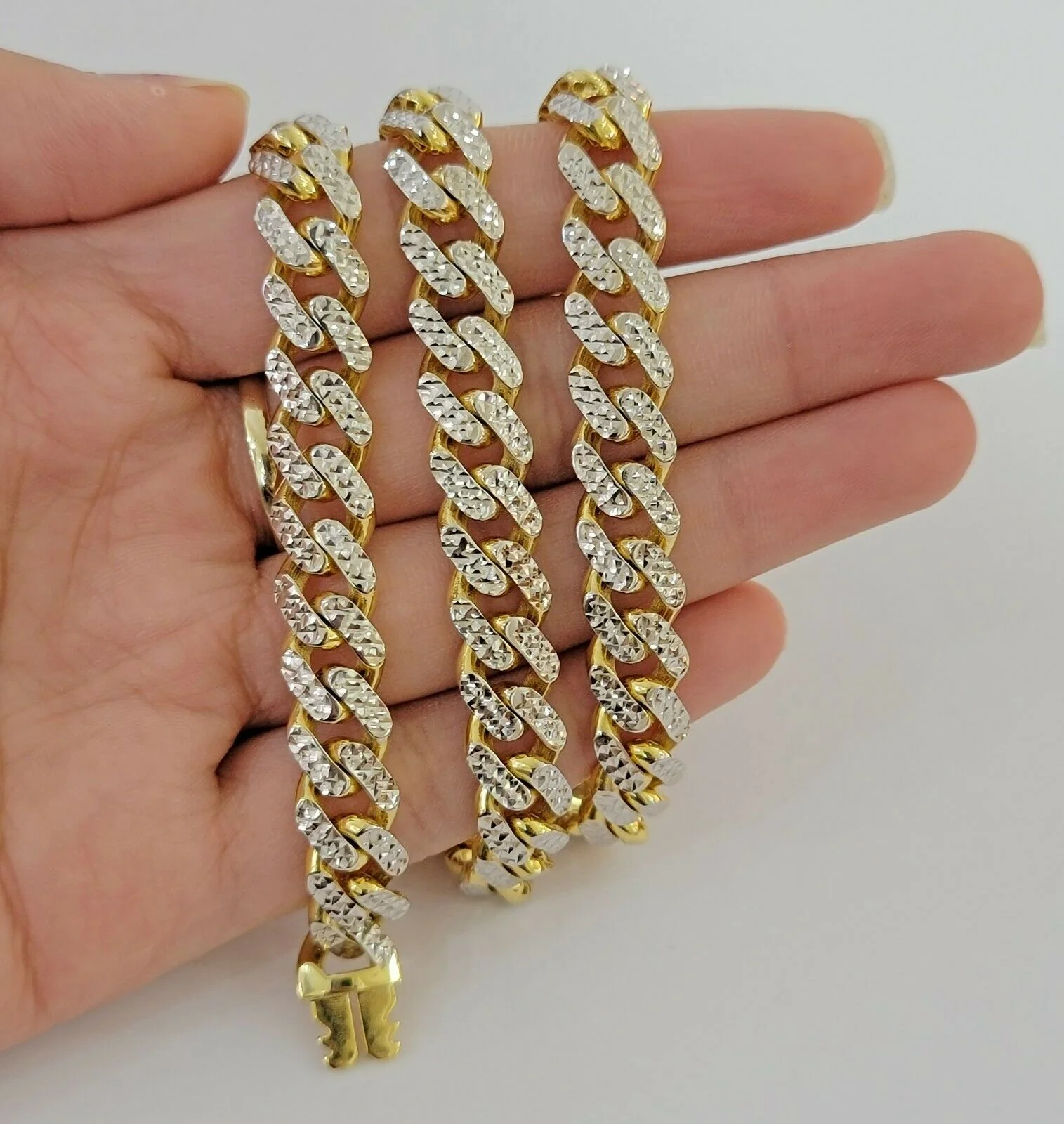 10k Gold Monaco Chain Necklace 9mm 24" Two-tone Diamond Cut REAL 10kt Gold SALE - Image 2
