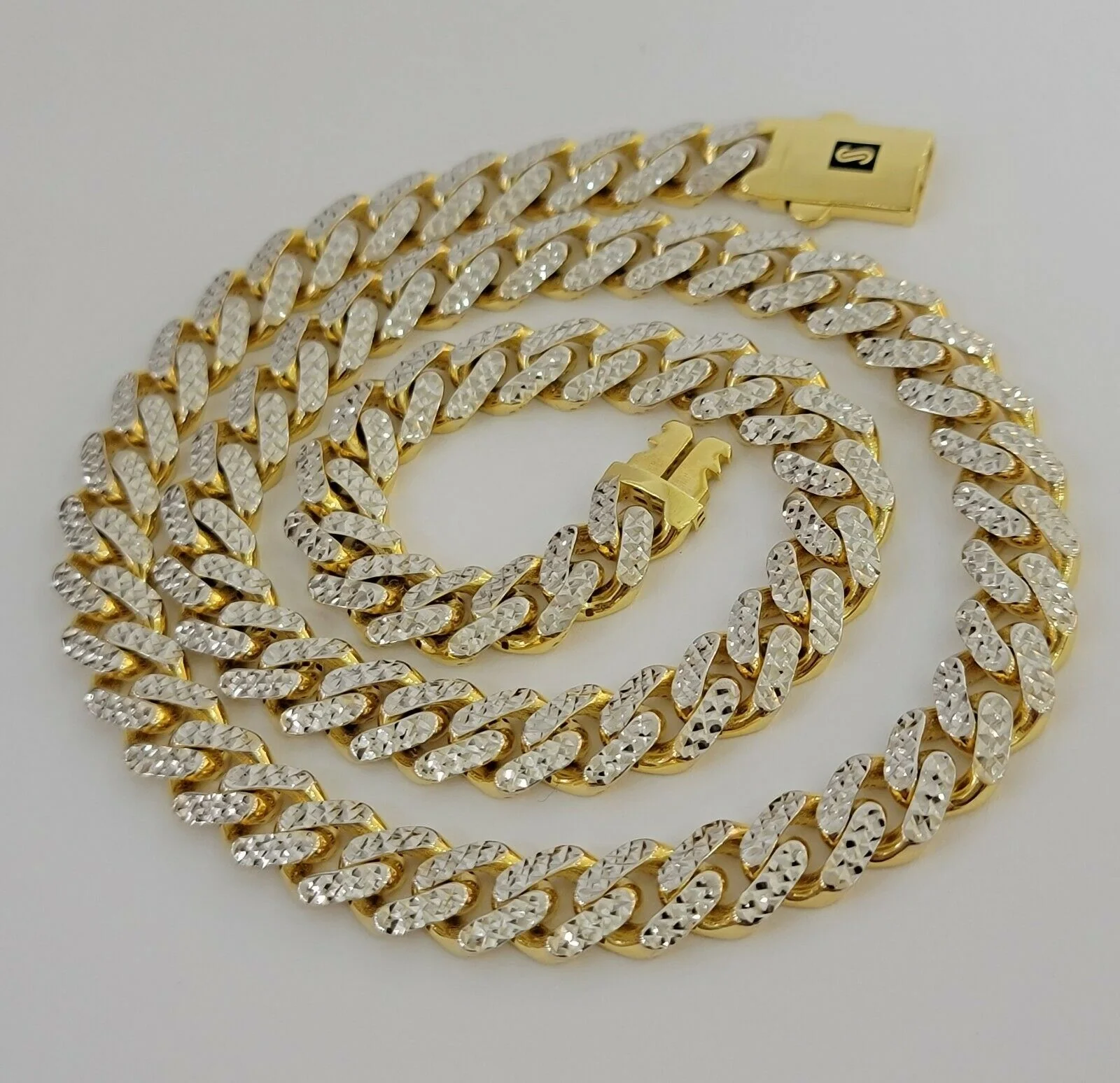 10k Gold Monaco Chain Necklace 9mm 24" Two-tone Diamond Cut REAL 10kt Gold SALE - Image 4