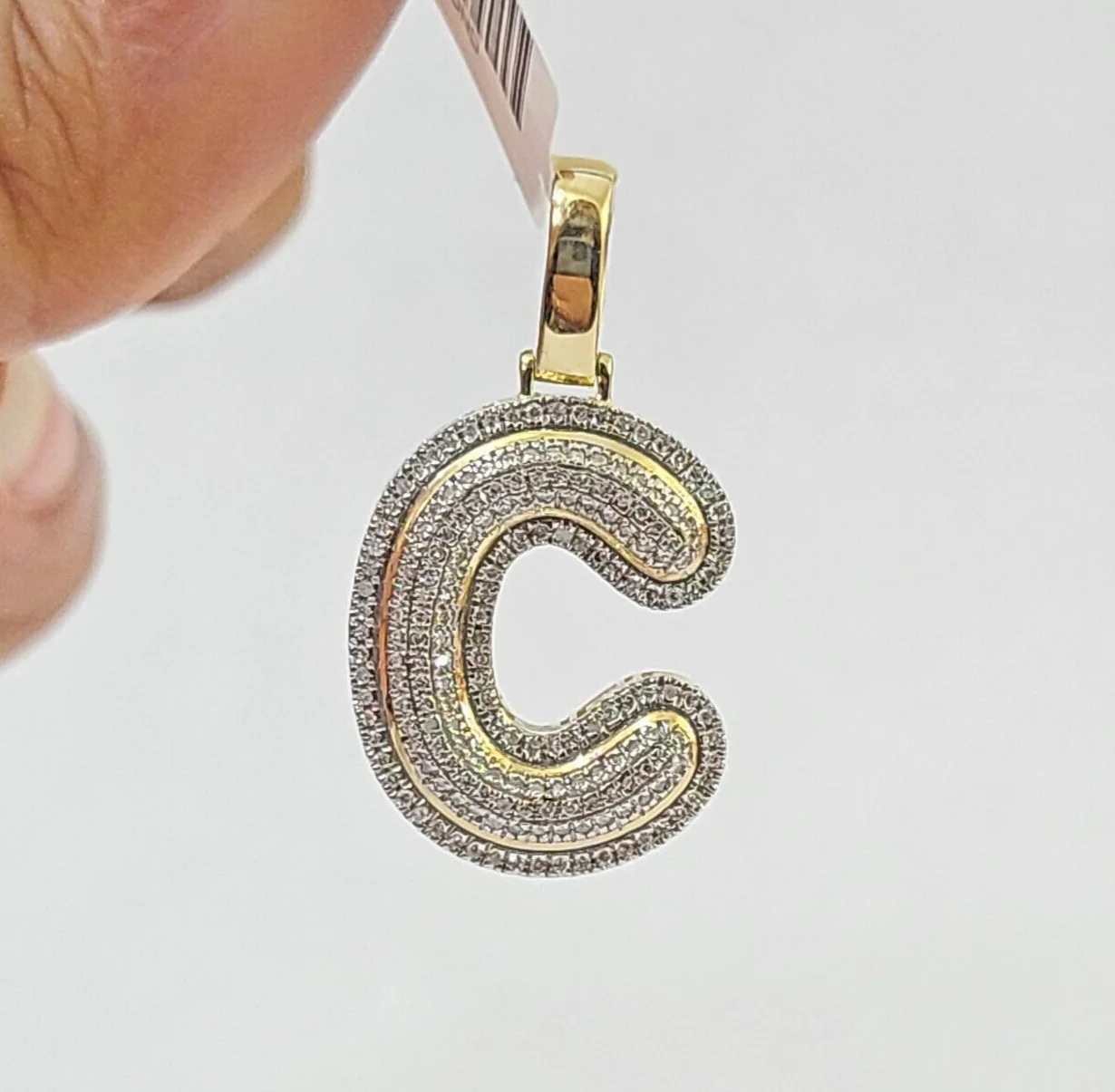 10k Gold Natural Diamond Letter C Initial Alphabet Charm Pendant