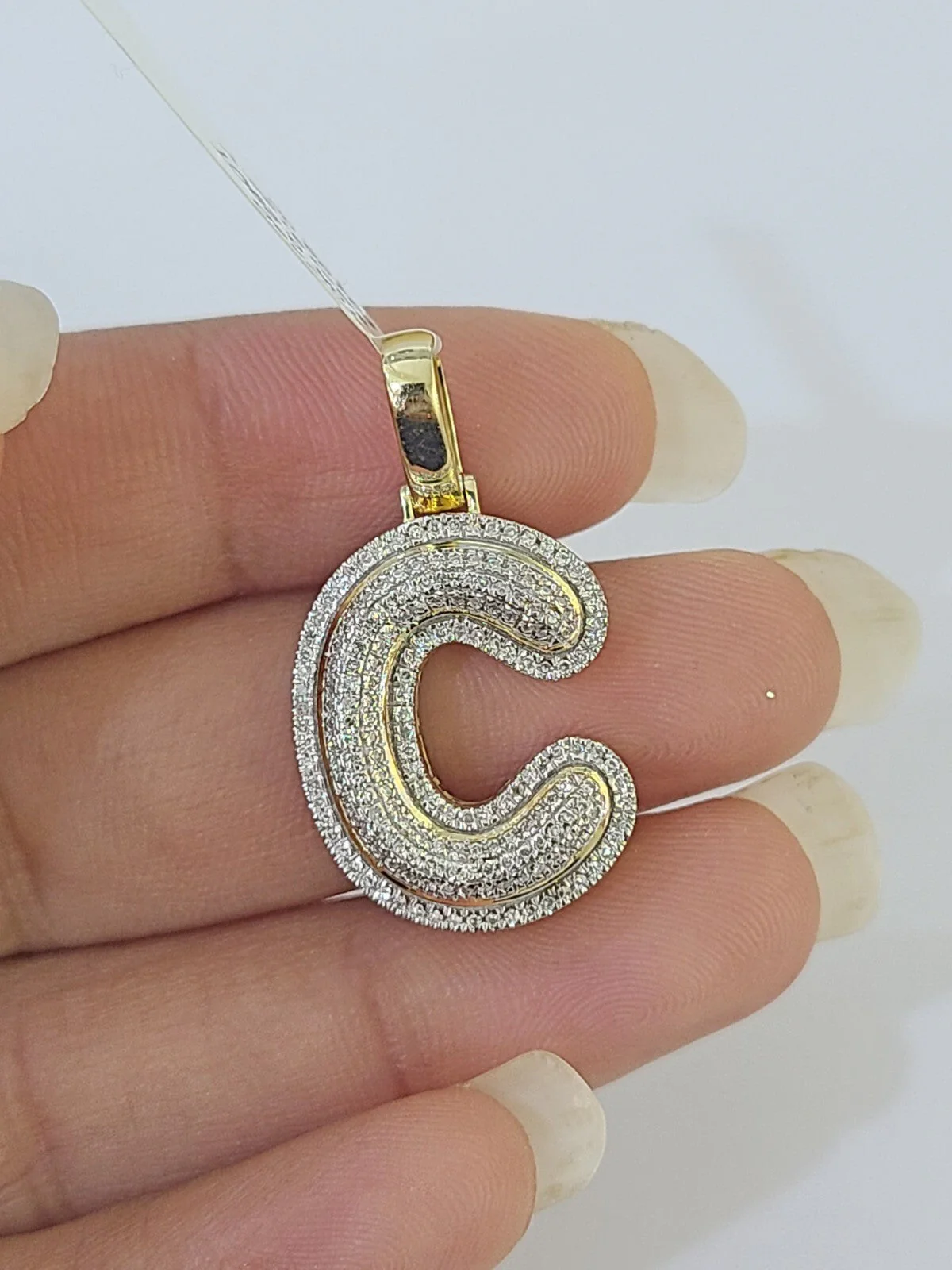 10k Gold Natural Diamond Letter C Initial Alphabet Charm Pendant - Image 5
