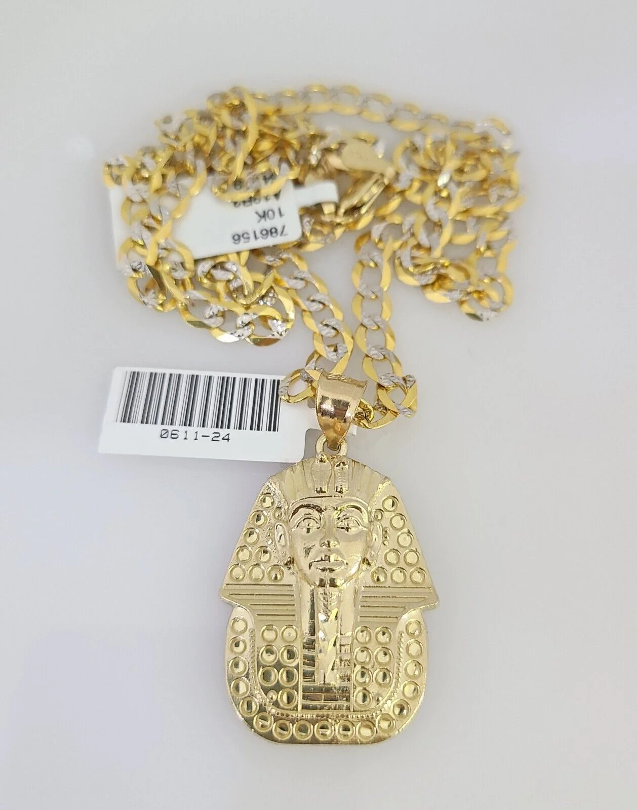 10k Gold Necklace Chain Pharaoh Charm Solid Cuban Curb 5mm 18"-28" Inch SET