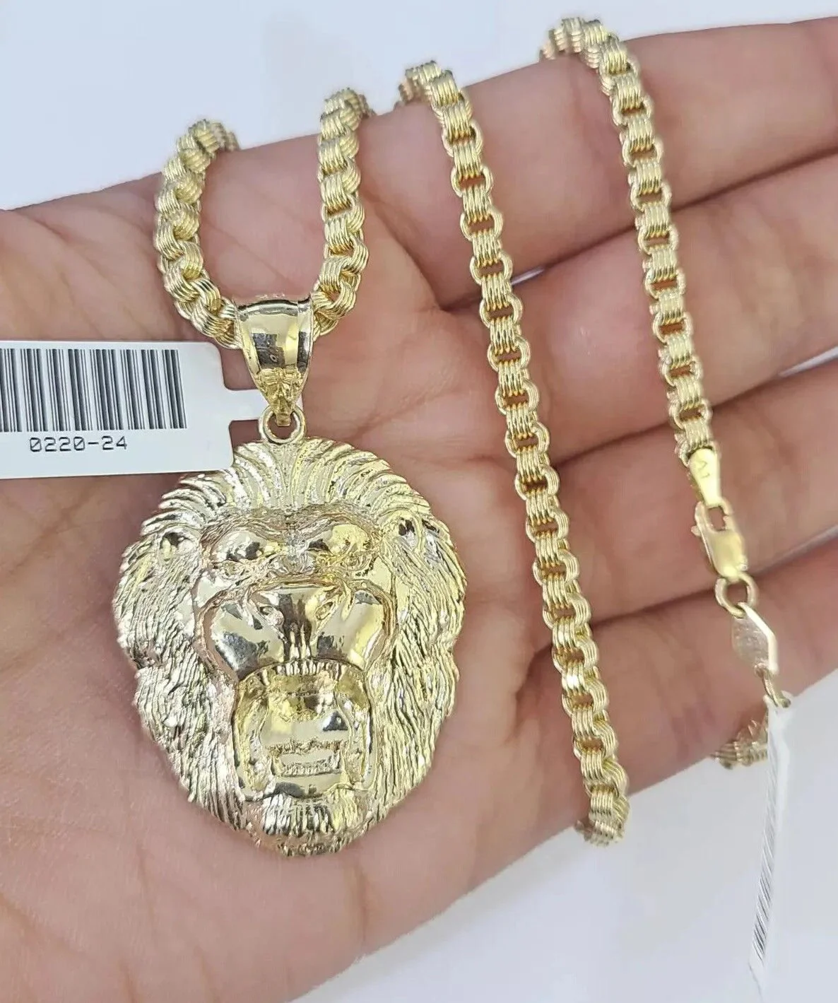 10k Gold Necklace & Lion charm Pendant REAL 10kt Men's Byzantine Chain Charm SET - Image 2