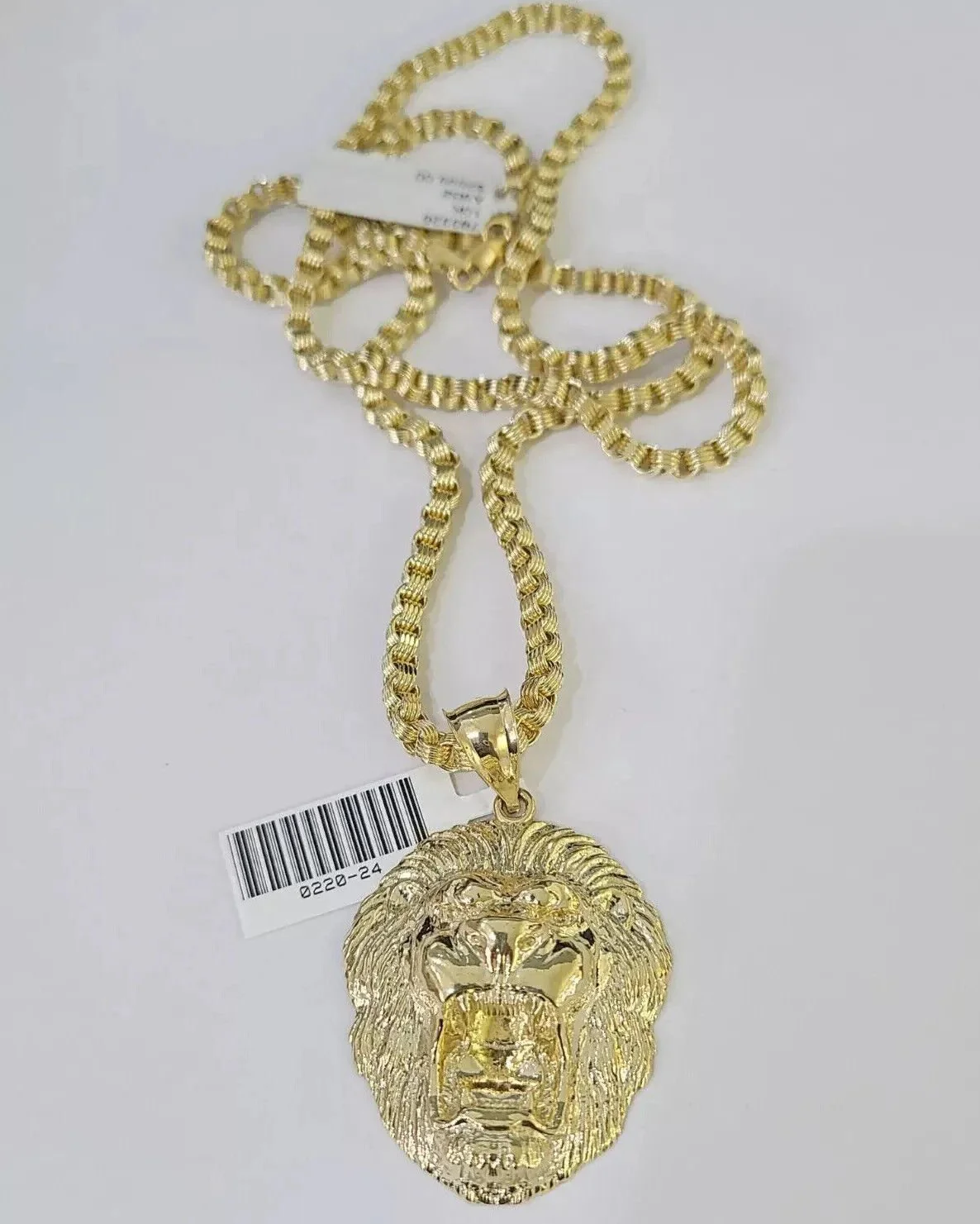 10k Gold Necklace & Lion charm Pendant REAL 10kt Men's Byzantine Chain Charm SET - Image 4