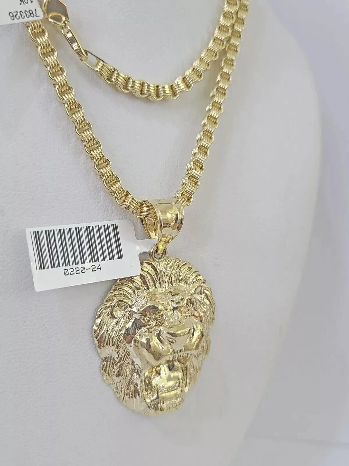 10k Gold Necklace & Lion charm Pendant REAL 10kt Men's Byzantine Chain Charm SET - Image 5