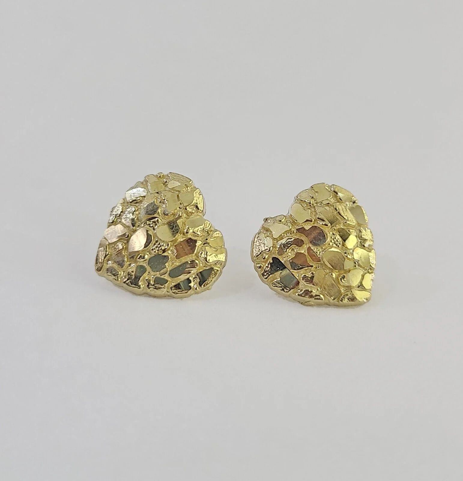 10k Gold Nugget Heart Earrings With Push Back Real 10kt Gold Studs Unisex - Image 3
