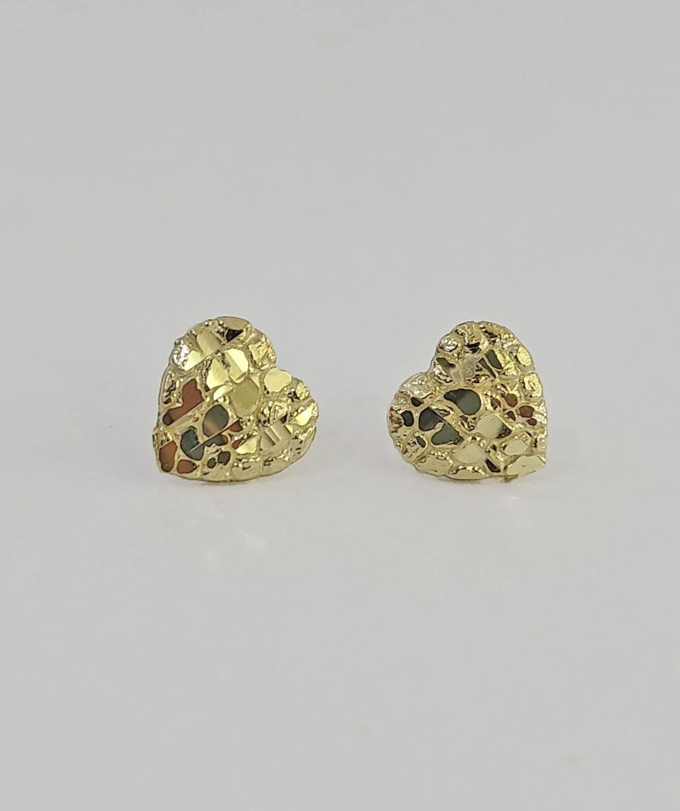 10k Gold Nugget Heart Earrings With Push Back Real 10kt Gold Studs Unisex - Image 4