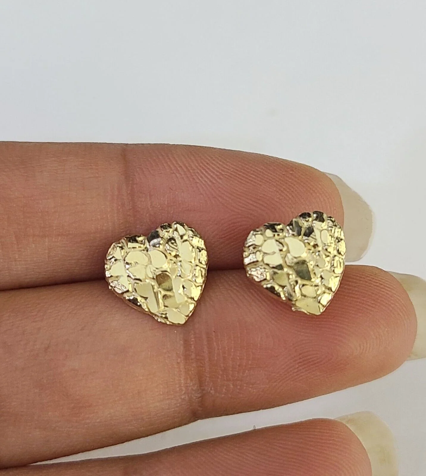 10k Gold Nugget Heart Earrings With Push Back Real 10kt Gold Studs Unisex - Image 5