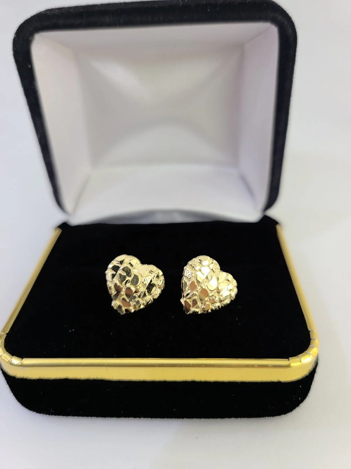10k Gold Nugget Heart Earrings With Push Back Real 10kt Gold Studs Unisex - Image 6