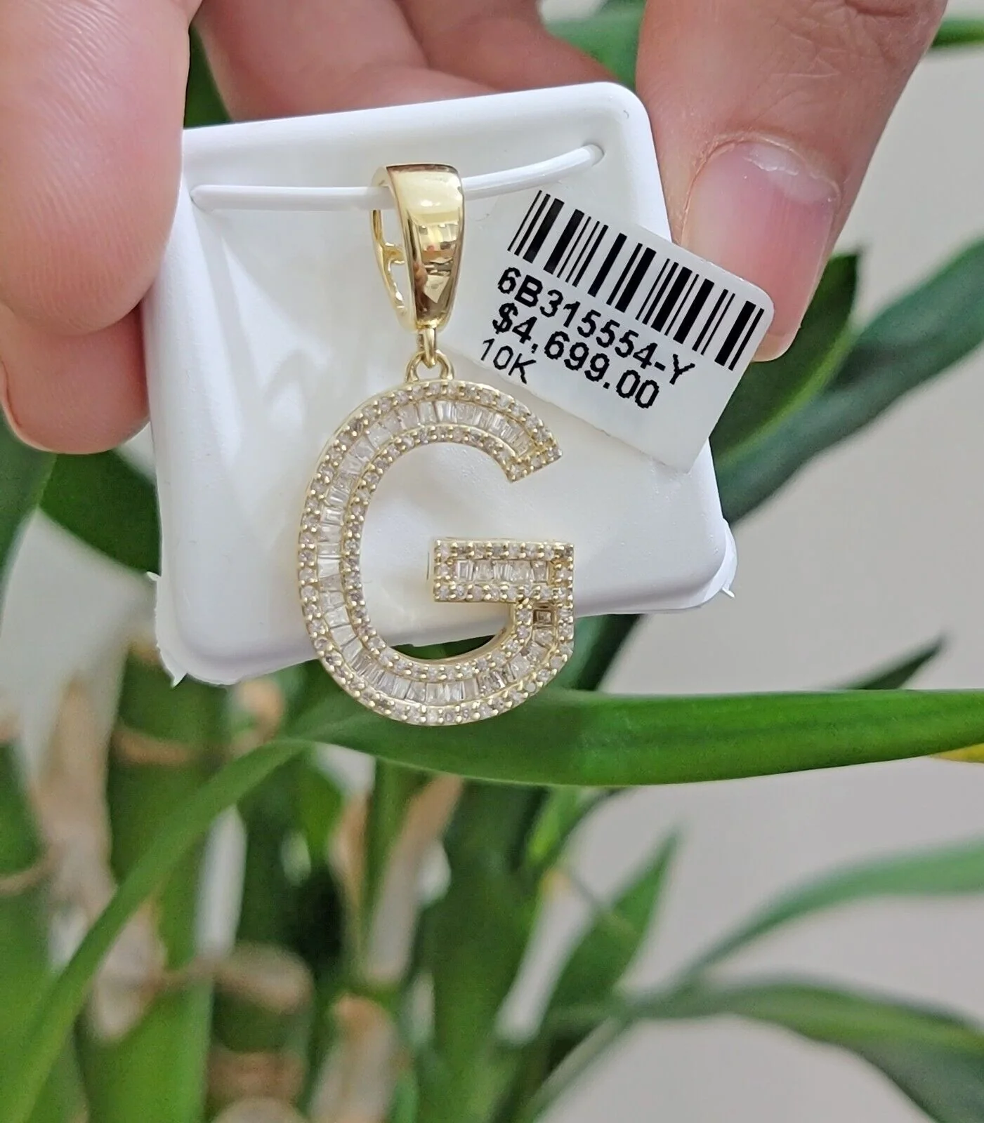10k Gold Pendant Initial Charm Natural Diamond A-Z Alphabet Baguette & Round Dia - Image 2