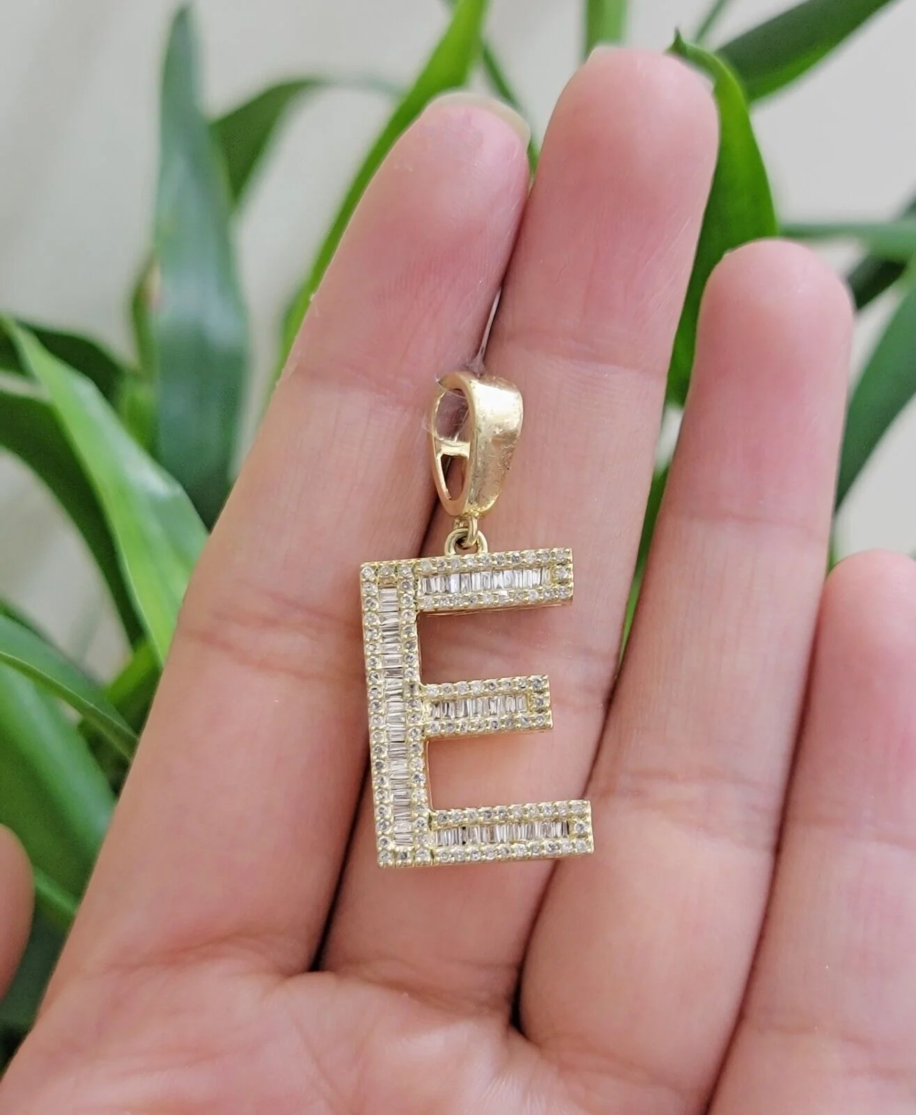 10k Gold Pendant Initial Charm Natural Diamond A-Z Alphabet Baguette & Round Dia - Image 23