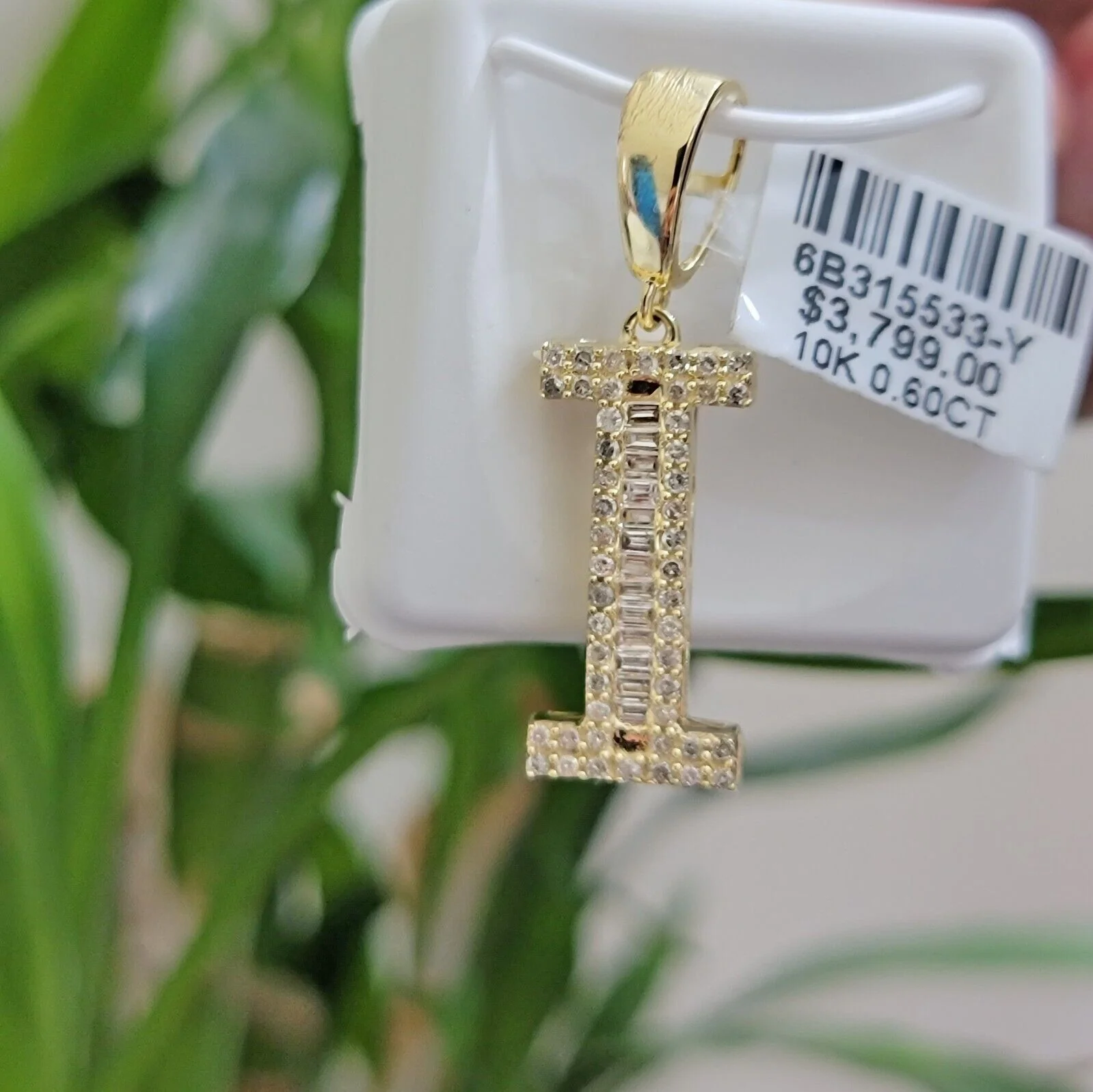 10k Gold Pendant Initial Charm Natural Diamond A-Z Alphabet Baguette & Round Dia - Image 3
