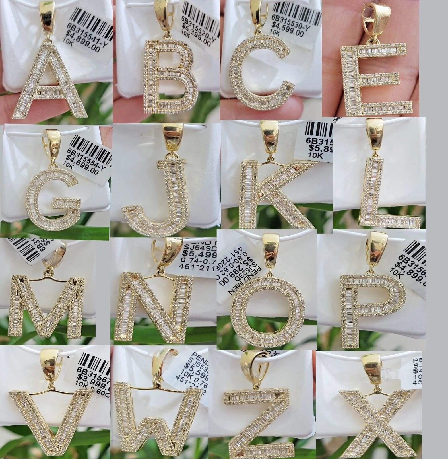 10k Gold Pendant Initial Charm Natural Diamond A-Z Alphabet Baguette & Round Dia - Image 37