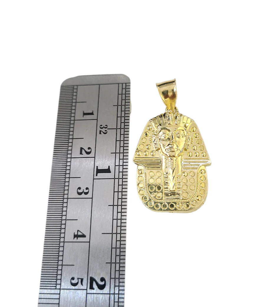 10k Gold Pharaoh Head Charm Pendant Chain Cuban Curb 3mm Necklace Set 18"-28" - Image 3