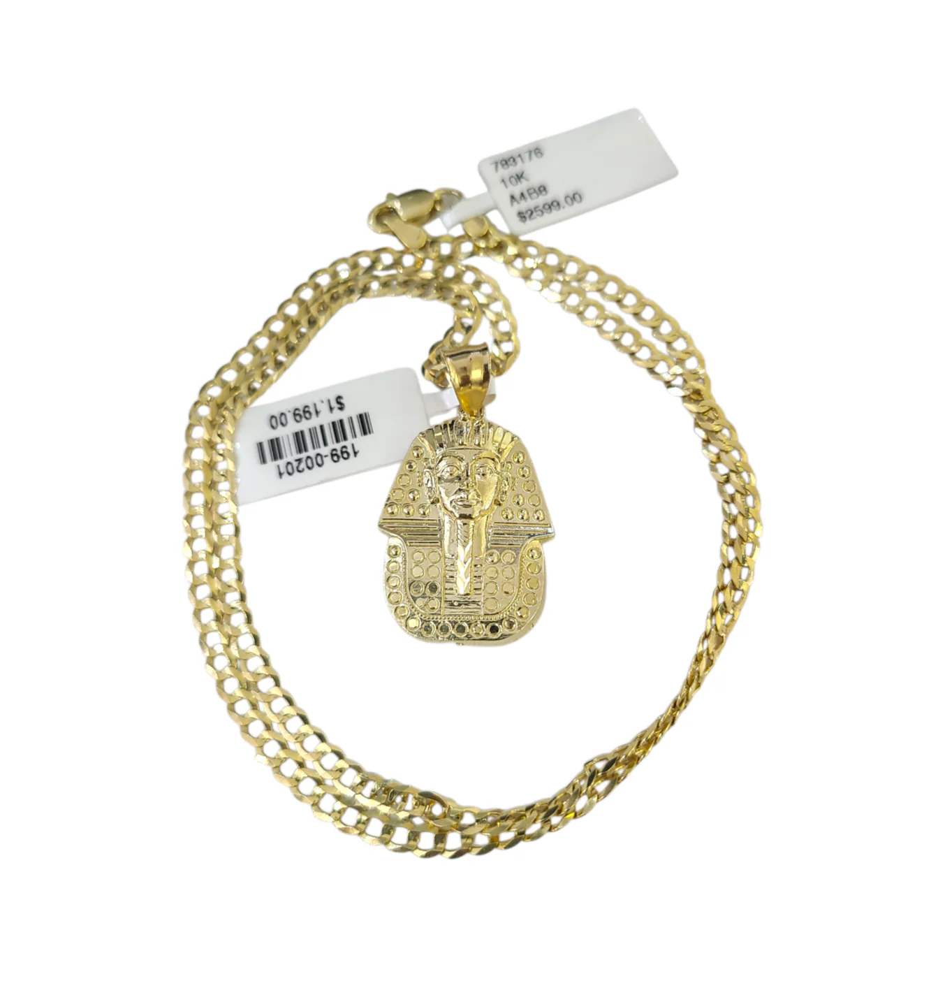 10k Gold Pharaoh Head Charm Pendant Chain Cuban Curb 3mm Necklace Set 18"-28" - Image 4