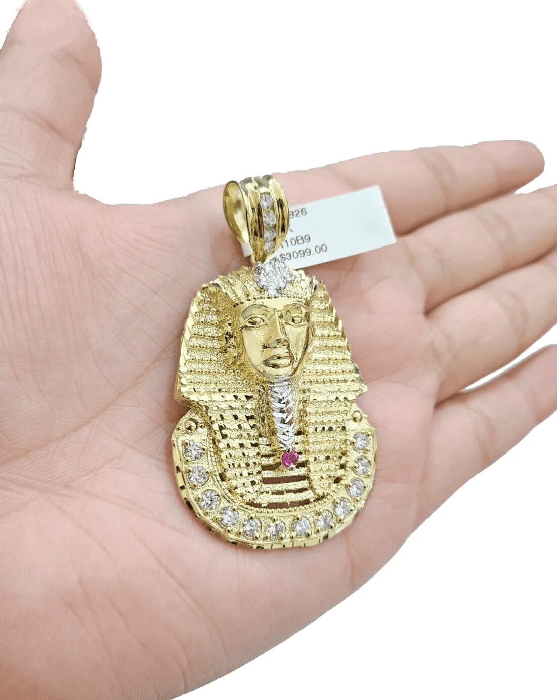 10k Gold Pharaoh Head Charm Rope Chain Necklace 8mm 22'' Set & Pendant 10kt REAL - Image 8