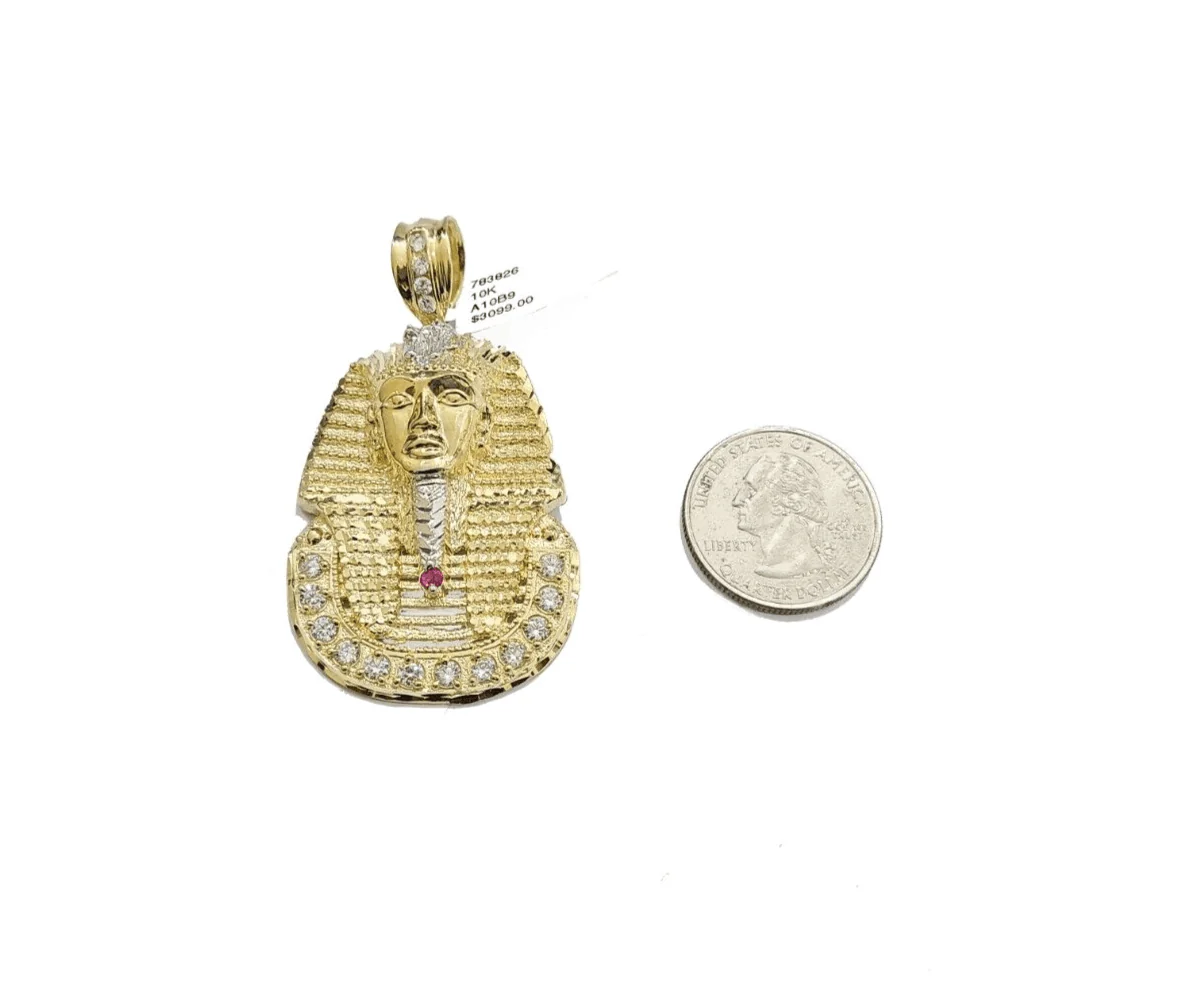 10k Gold Pharaoh Head Charm Rope Chain Necklace 8mm 24'' Set & Pendant 10kt REAL - Image 11
