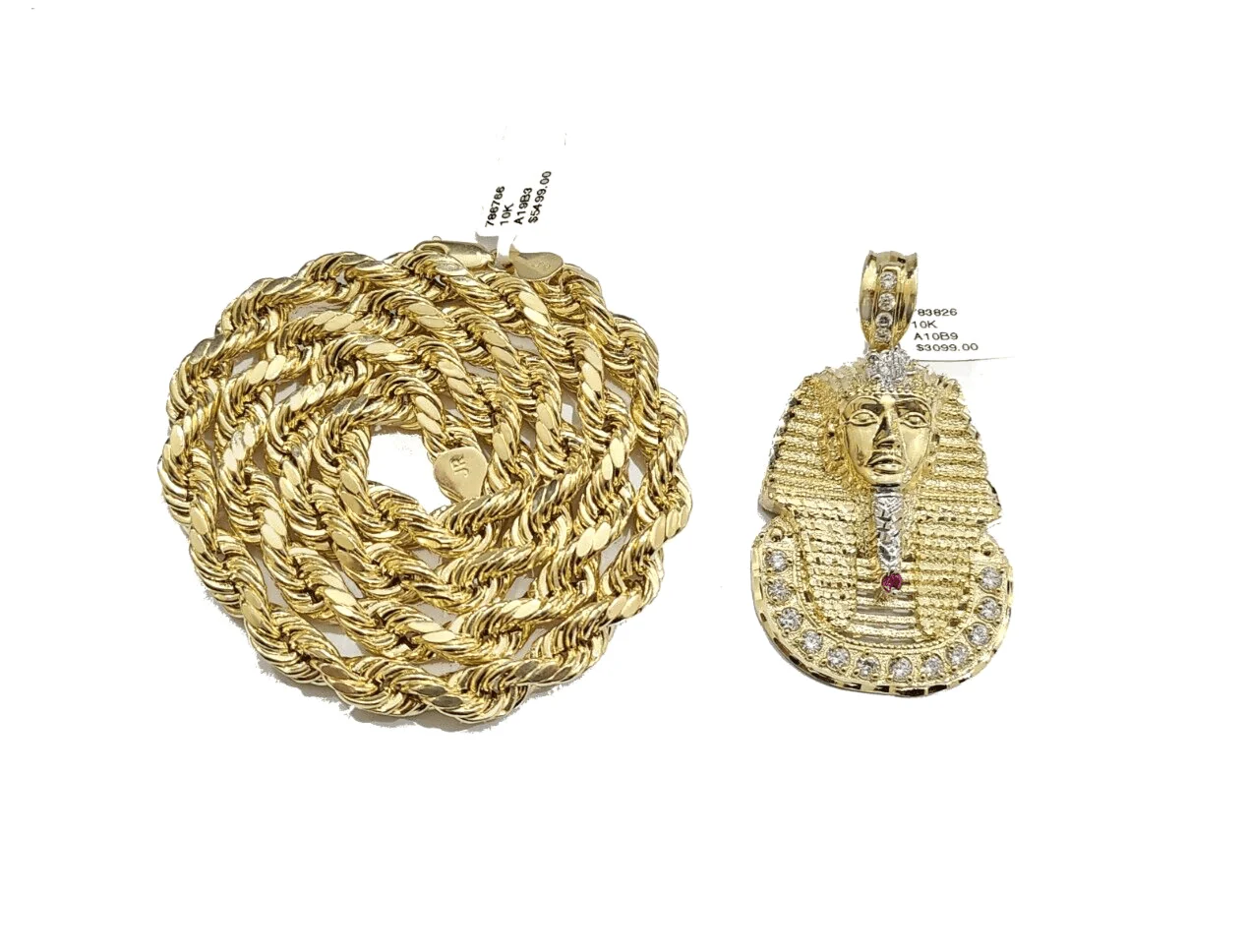 10k Gold Pharaoh Head Charm Rope Chain Necklace 8mm 24'' Set & Pendant 10kt REAL - Image 6