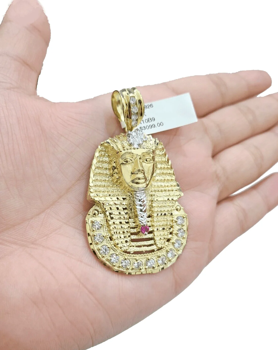 10k Gold Pharaoh Head Charm Rope Chain Necklace 8mm 24'' Set & Pendant 10kt REAL - Image 8
