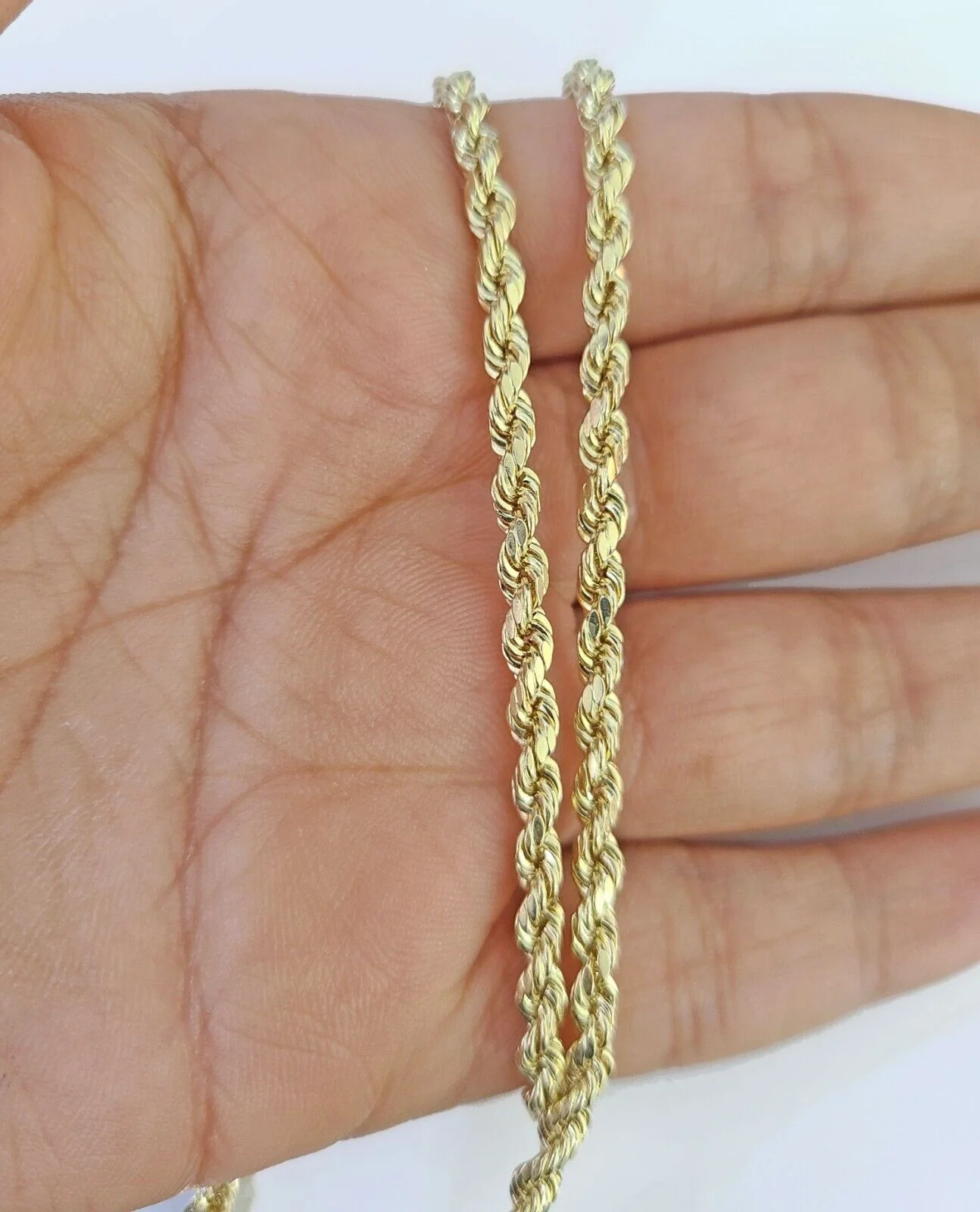 10K Gold Rope Chain 3mm Length 18" 20" 22" 24" 26" 28" 30" & Cross Charm - Image 4