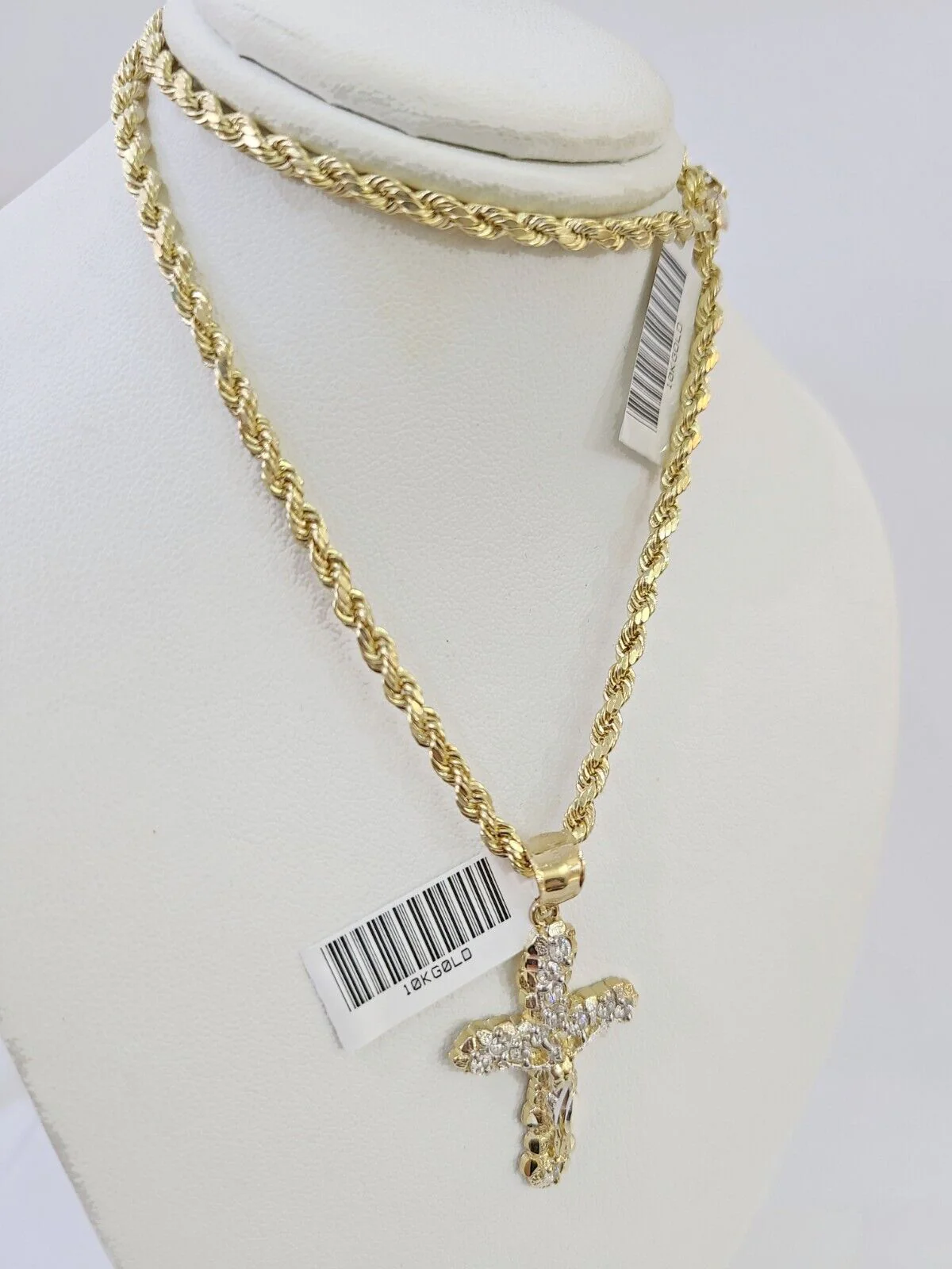 10K Gold Rope Chain 3mm Length 18" 20" 22" 24" 26" 28" 30" & Cross Charm - Image 5