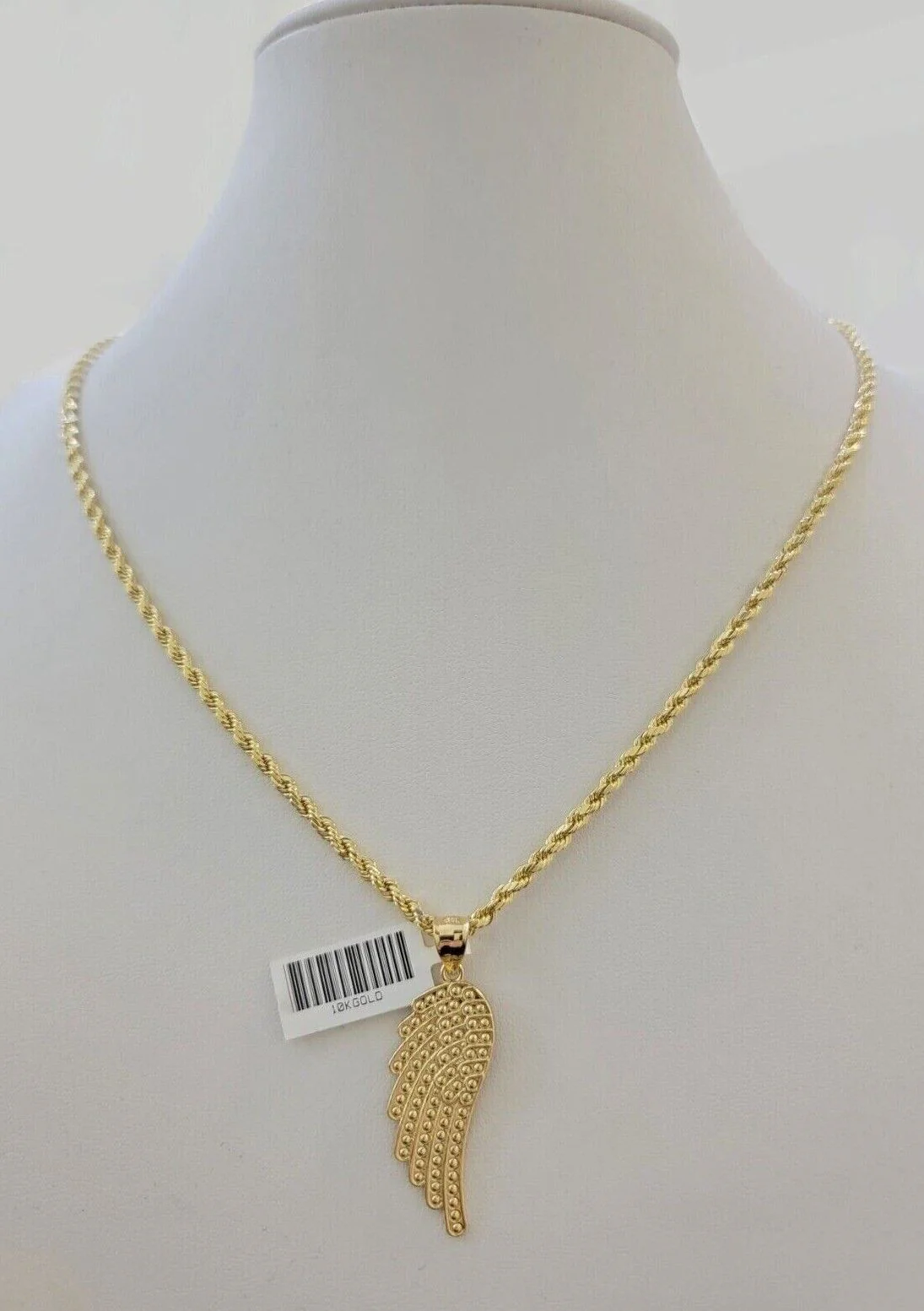 10k Gold Rope Chain Angel Wing Charm Pendant Set 18-28'' Inch 3mm Necklace REAL - Image 8