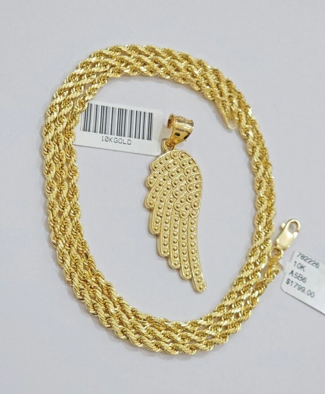 10k Gold Rope Chain Angel Wing Charm Pendant Set 22" Inch 3mm Necklace REAL SALE - Image 6