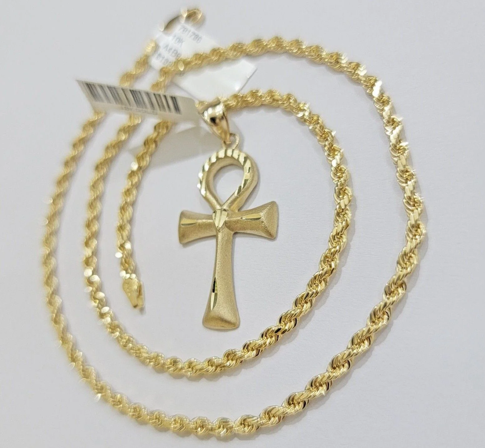 10k Gold Rope Chain Ankh Cross Charm Pendant Set 18"-28" inch 3mm Necklace, REAL - Image 3