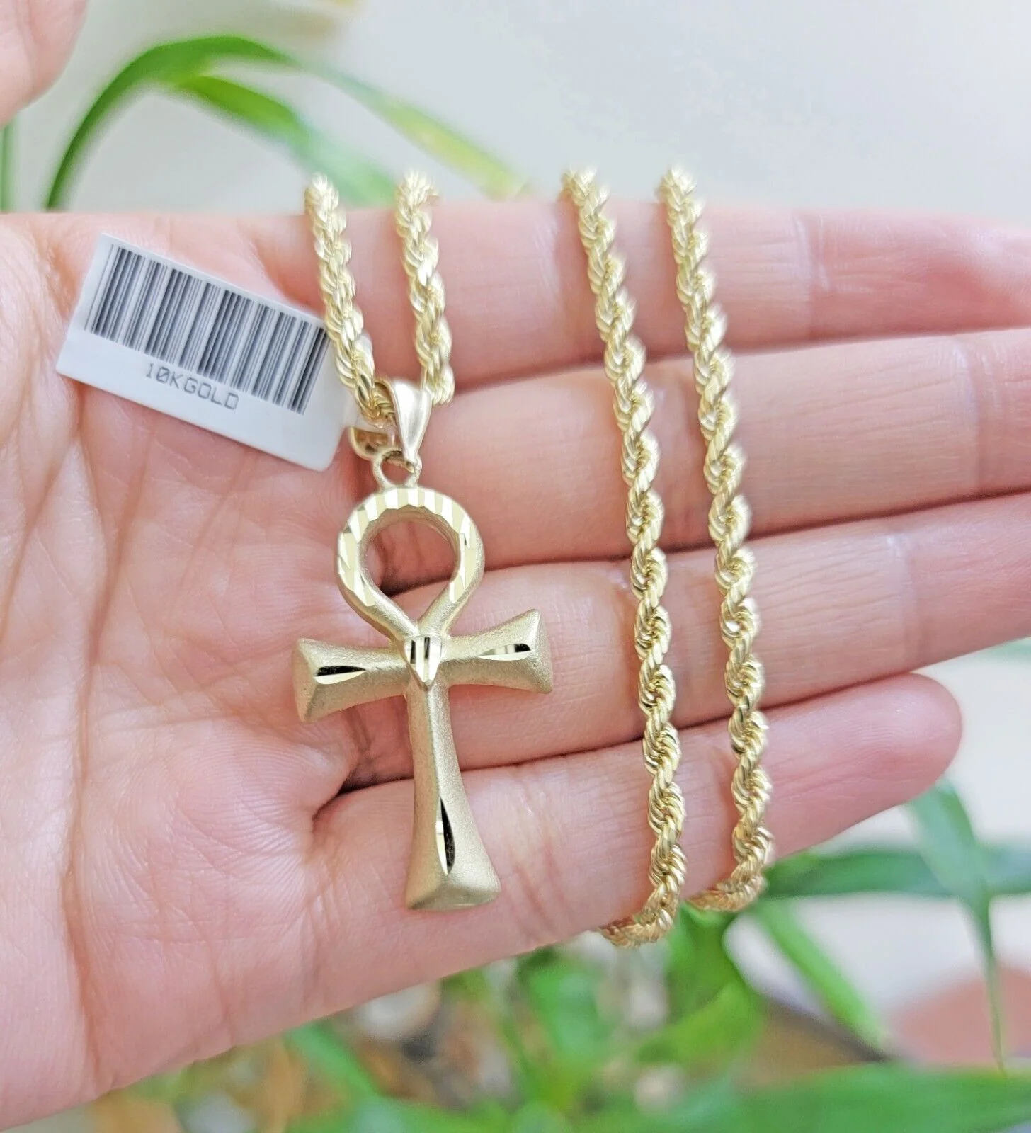 10k Gold Rope Chain Ankh Cross Charm Pendant Set 18"-28" inch 3mm Necklace, REAL - Image 5