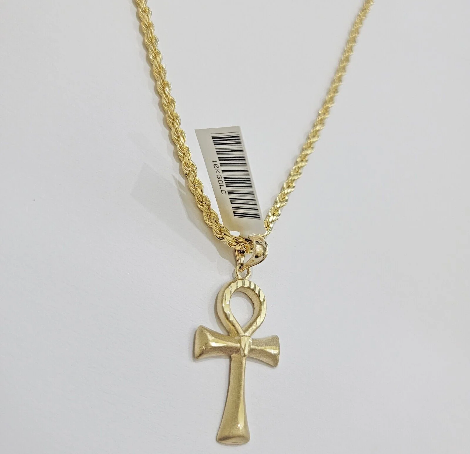 10k Gold Rope Chain Ankh Cross Charm Pendant Set 18"-28" inch 3mm Necklace, REAL - Image 6