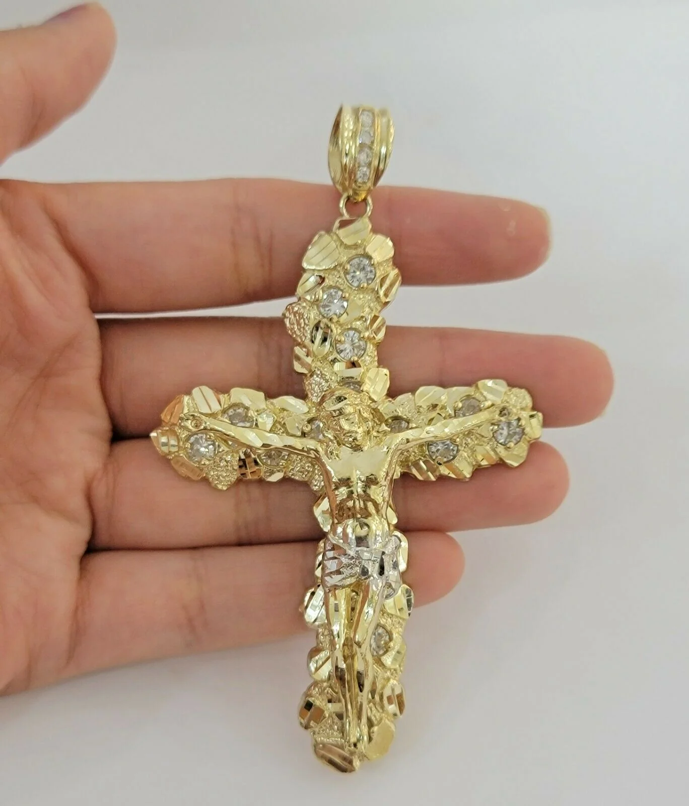 10k Gold Rope Chain & Cross Charm Pendant Mens 10kt Yellow Gold 8mm 24" Necklace - Image 3