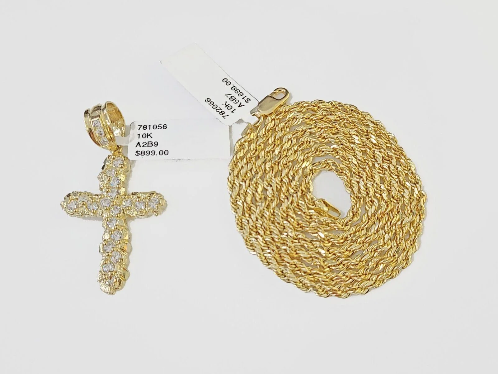 10k Gold Rope Chain & Cross Charm Pendent SET 3mm 22 Inches Necklace , Real 10kt - Image 2