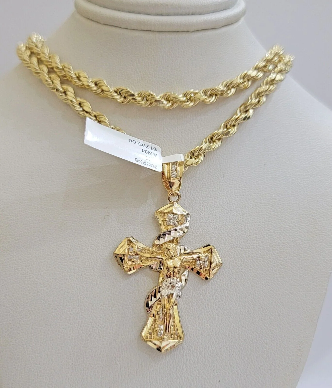 10k Gold Rope Chain Cross Charm Set Necklace 22" inch 5mm Jesus Pendant REAL 10K - Image 5