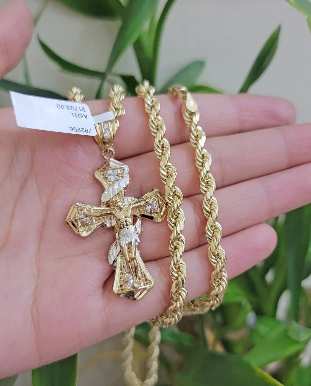10k Gold Rope Chain Cross Charm Set Necklace 26" inch 5mm Jesus Pendant REAL 10K - Image 5