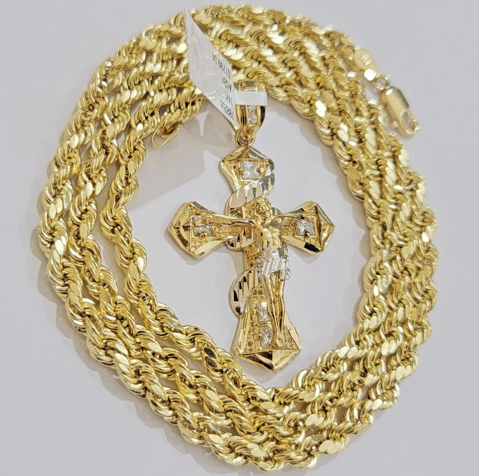 10k Gold Rope Chain Cross Charm Set Necklace 28" inch 5mm Jesus Pendant REAL 10K - Image 6