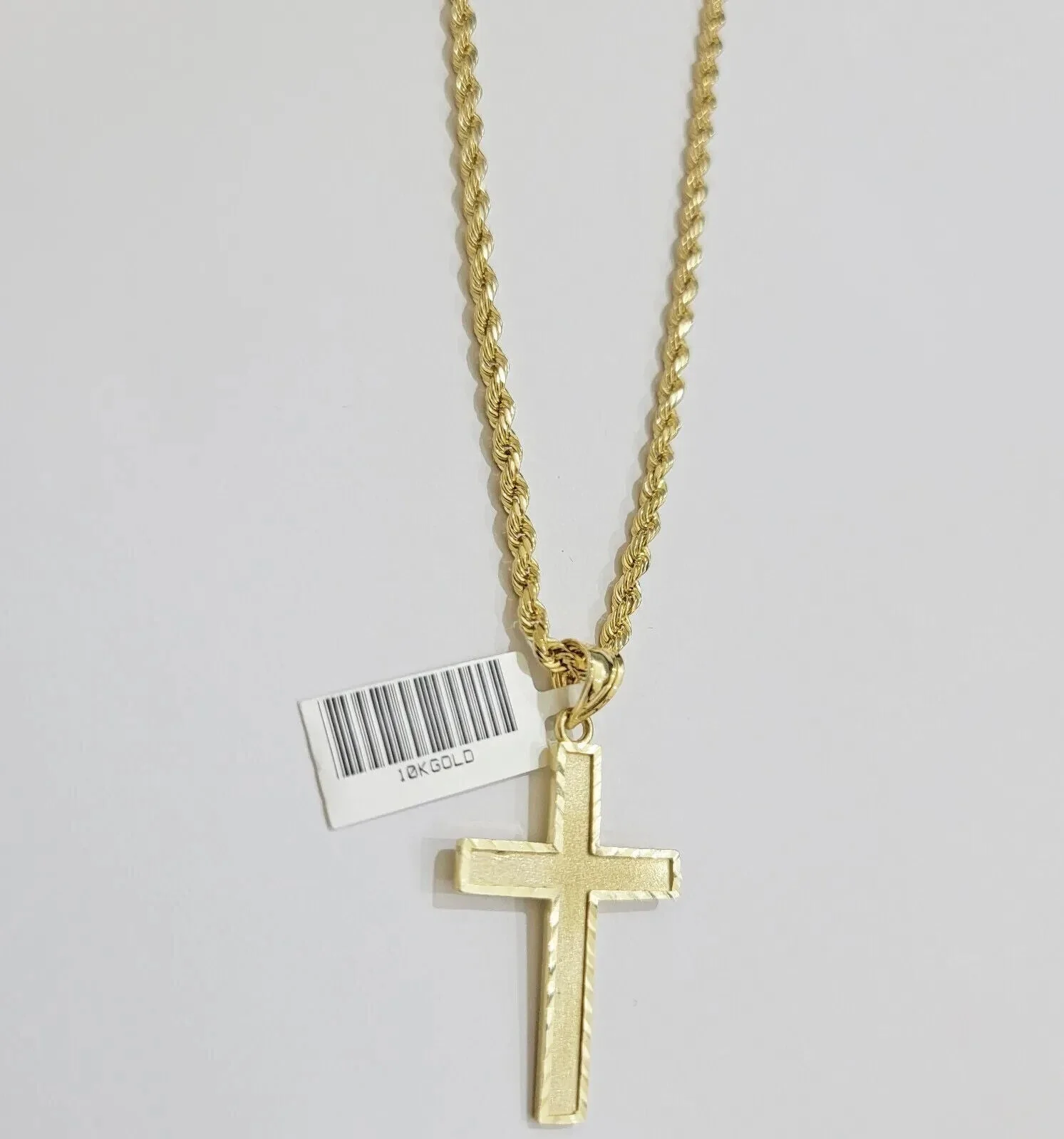 10k Gold Rope Chain Cross pendant Set 3mm 20 Inch Necklace & Charm REAL 10kt - Image 2