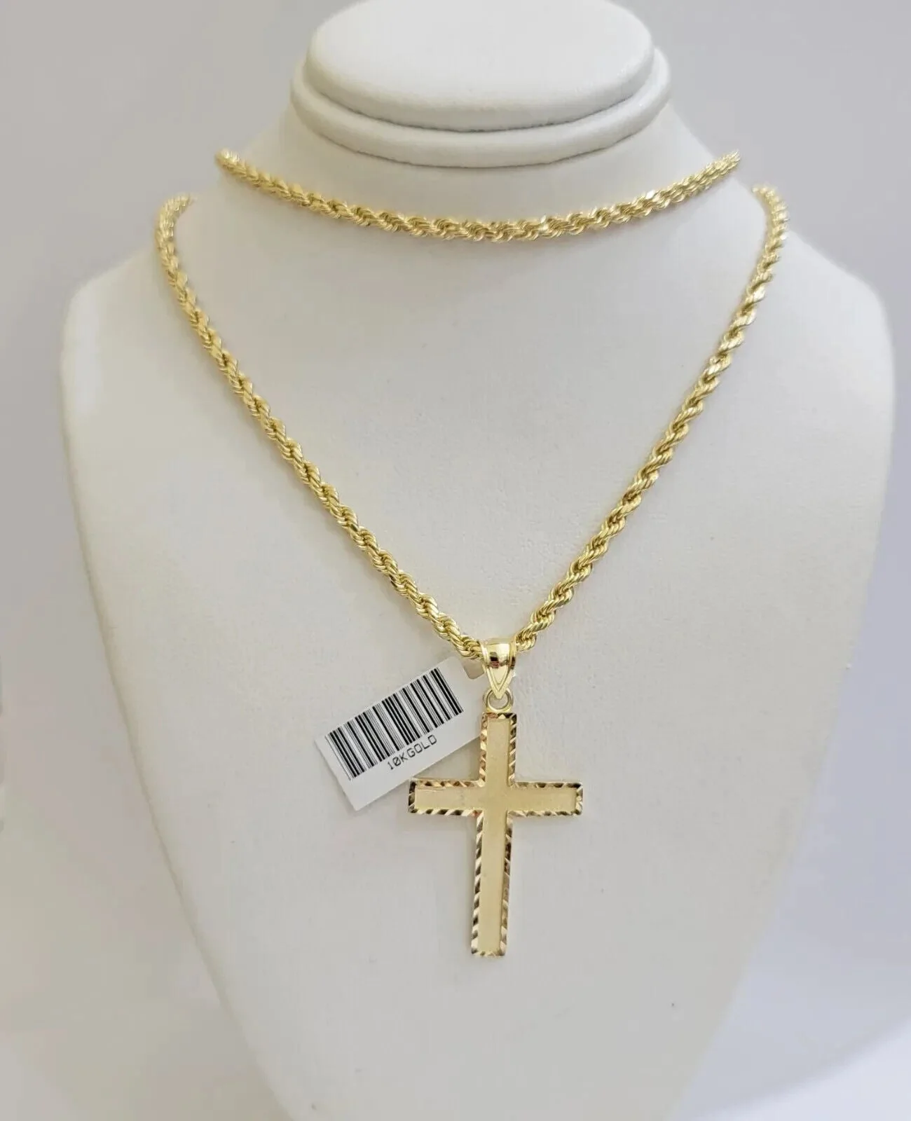 10k Gold Rope Chain Cross pendant Set 3mm 24 Inch Necklace & Charm REAL 10kt - Image 3