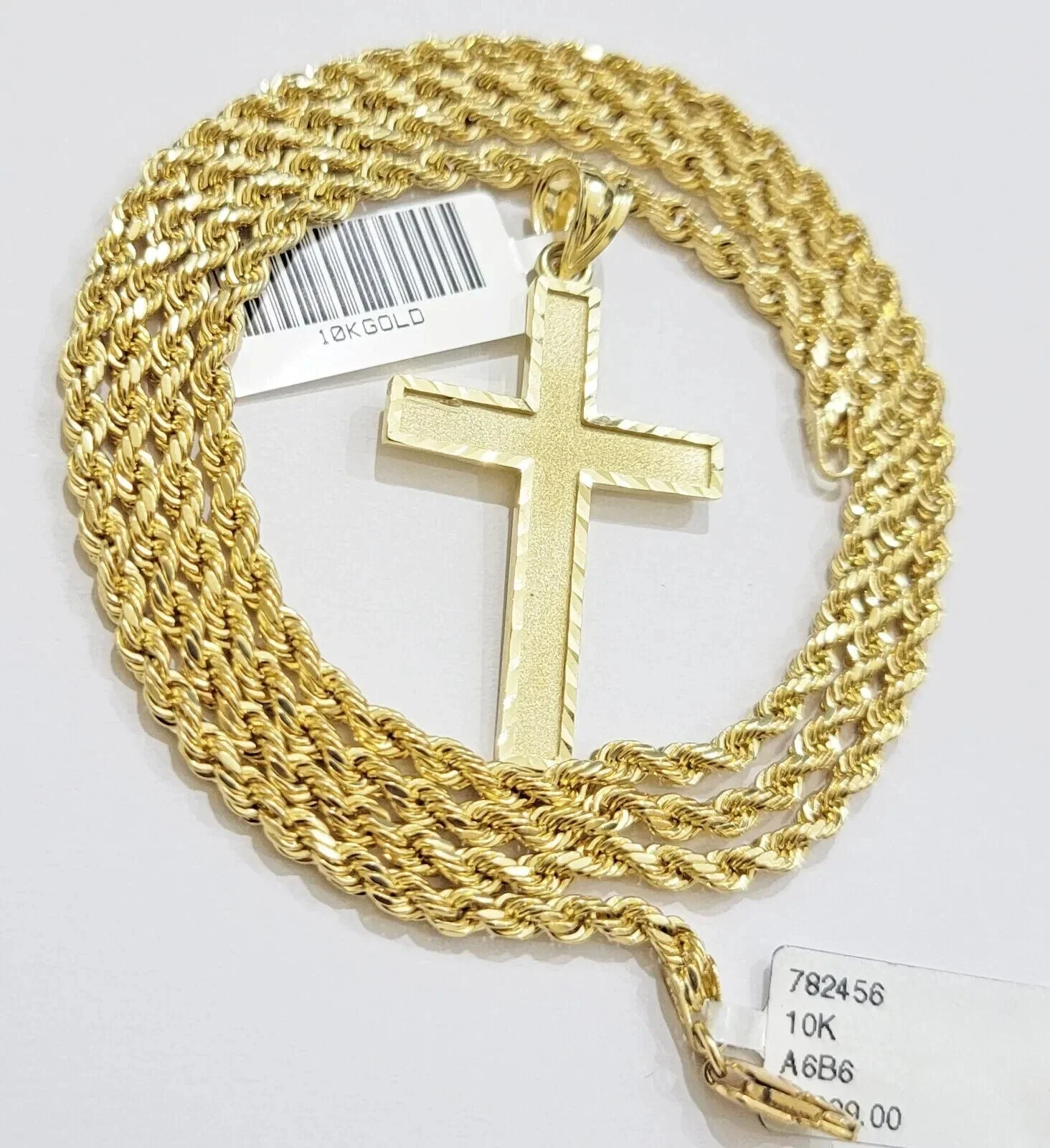 10k Gold Rope Chain Cross pendant Set 3mm 26 Inch Necklace & Charm REAL 10kt - Image 3