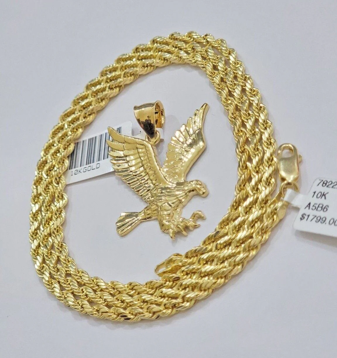 10k Gold Rope Chain Eagle Charm Pendant Set 22'' Inches 3mm Necklace REAL SALE - Image 10