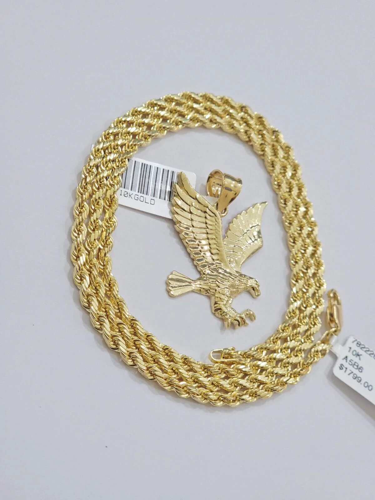 10k Gold Rope Chain Eagle Charm Pendant Set 22'' Inches 3mm Necklace REAL SALE - Image 5