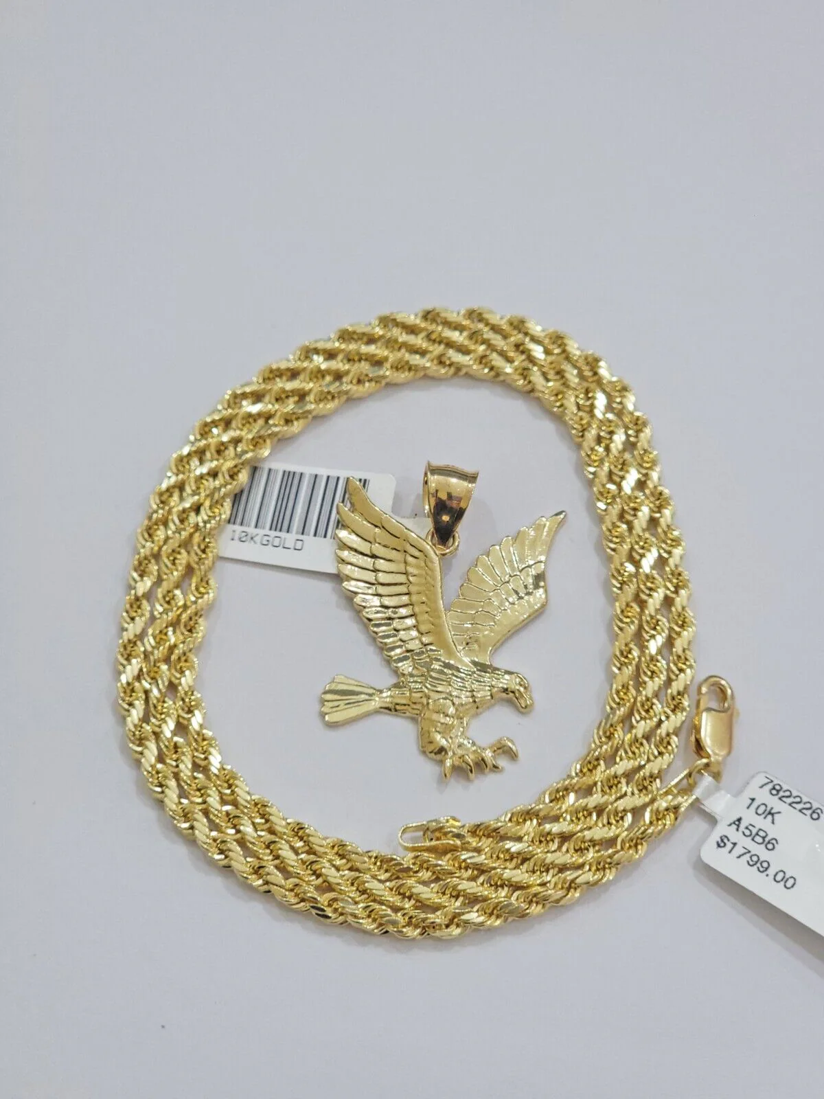 10k Gold Rope Chain Eagle Charm Pendant Set 22'' Inches 3mm Necklace REAL SALE - Image 6